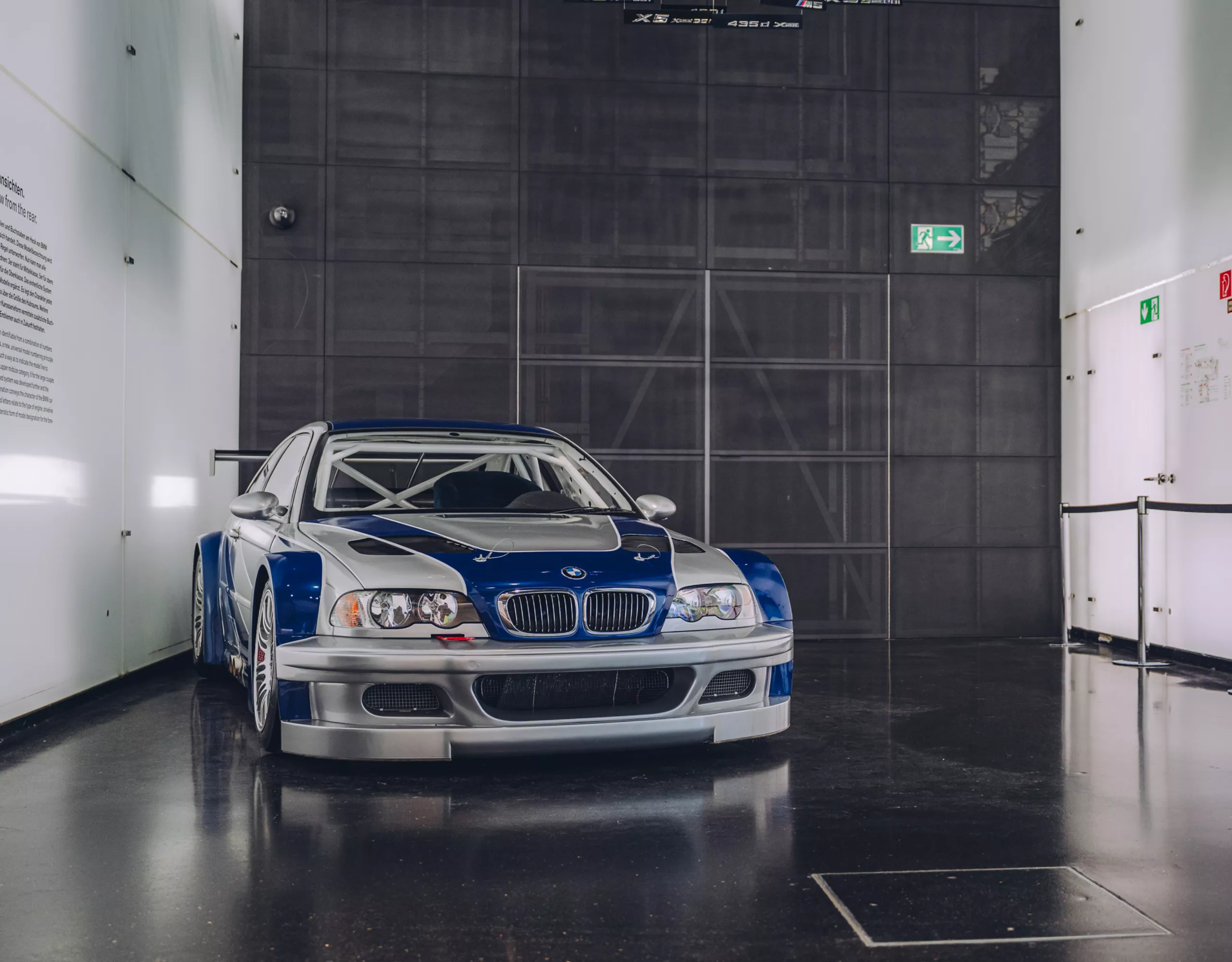 One hundred percent faithful recreation of the BMW M3 GTR from Need for Speed™: Most Wanted with its striking silver and blue design on display at the BMW Museum until the end of the year.