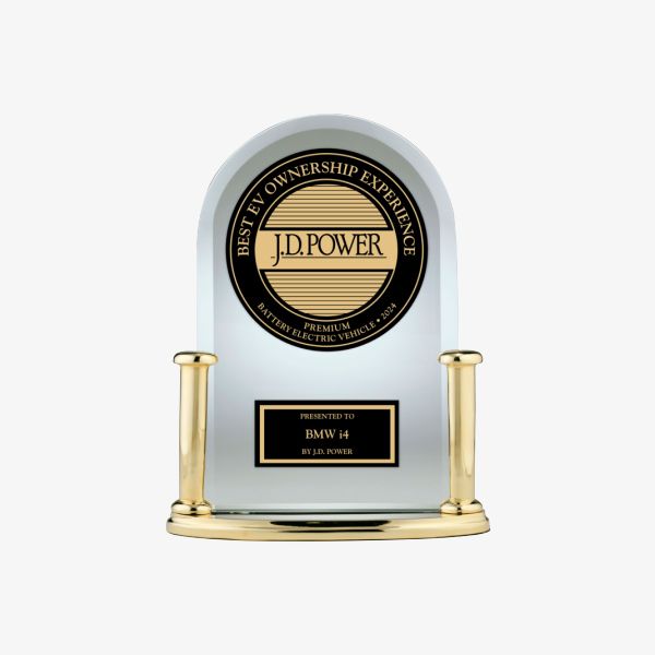 Closeup of the J.D. Power Award trophy