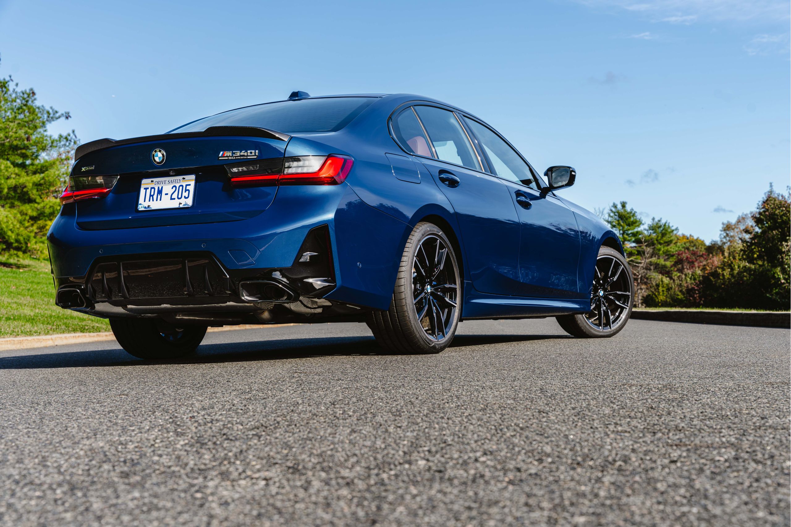 Rear view of the BMW M340i xDrive 50 Jahre Edition on asphalt