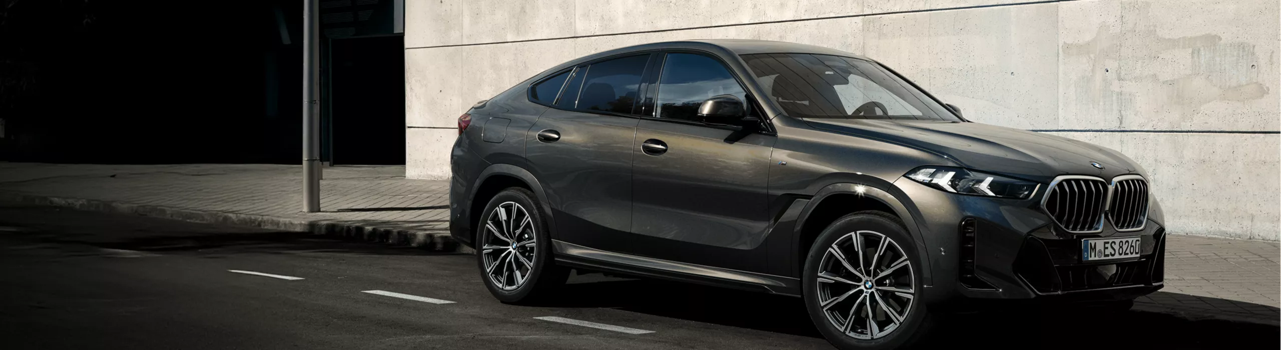 BMW X6が山を背景にして高速道路を走っている。