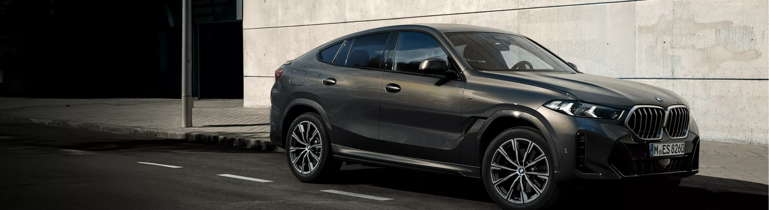 BMW X6が山を背景にして高速道路を走っている。