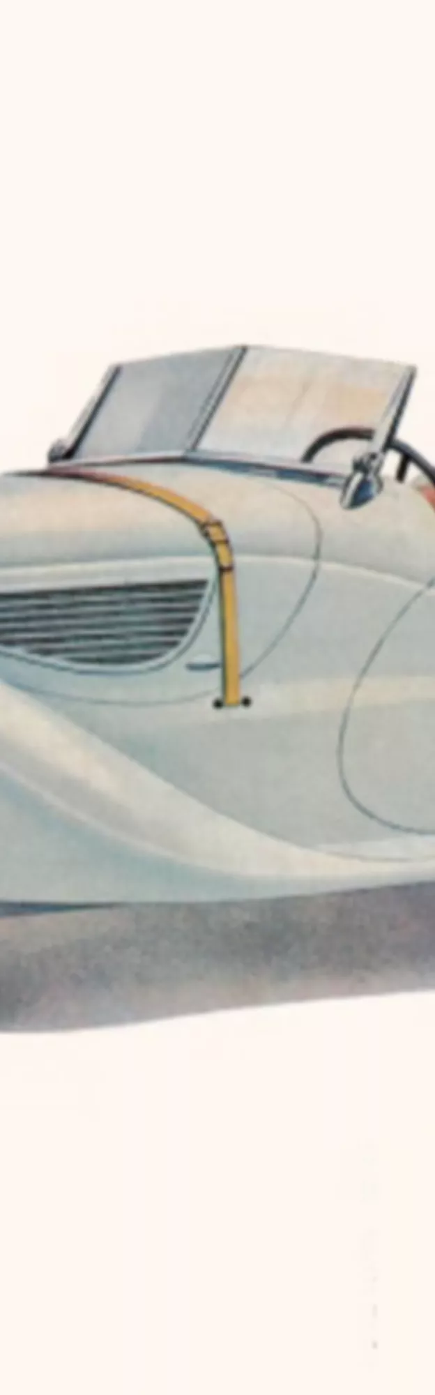 En ljusgrå tecknad BMW 328 sedd från sidan