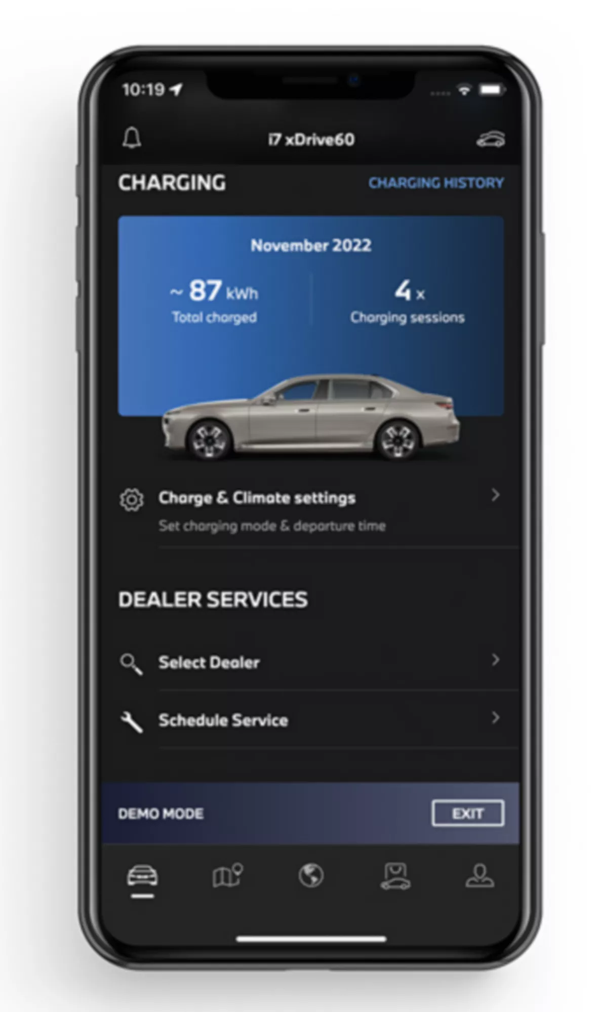 Telemóvel com a app BMW aberta na secção de carregamento 
