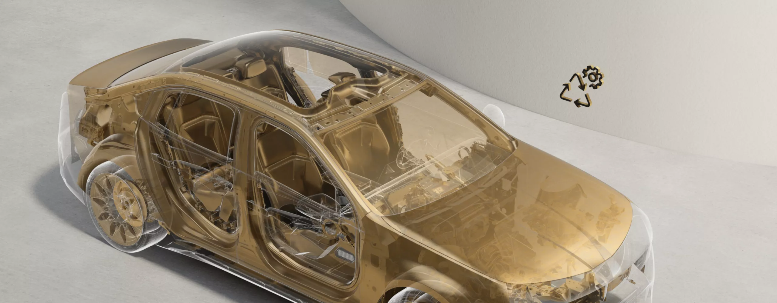 Röntgenbild durch das Fahrzeug visualisiert die verschiedenen verbauten Materialien.
