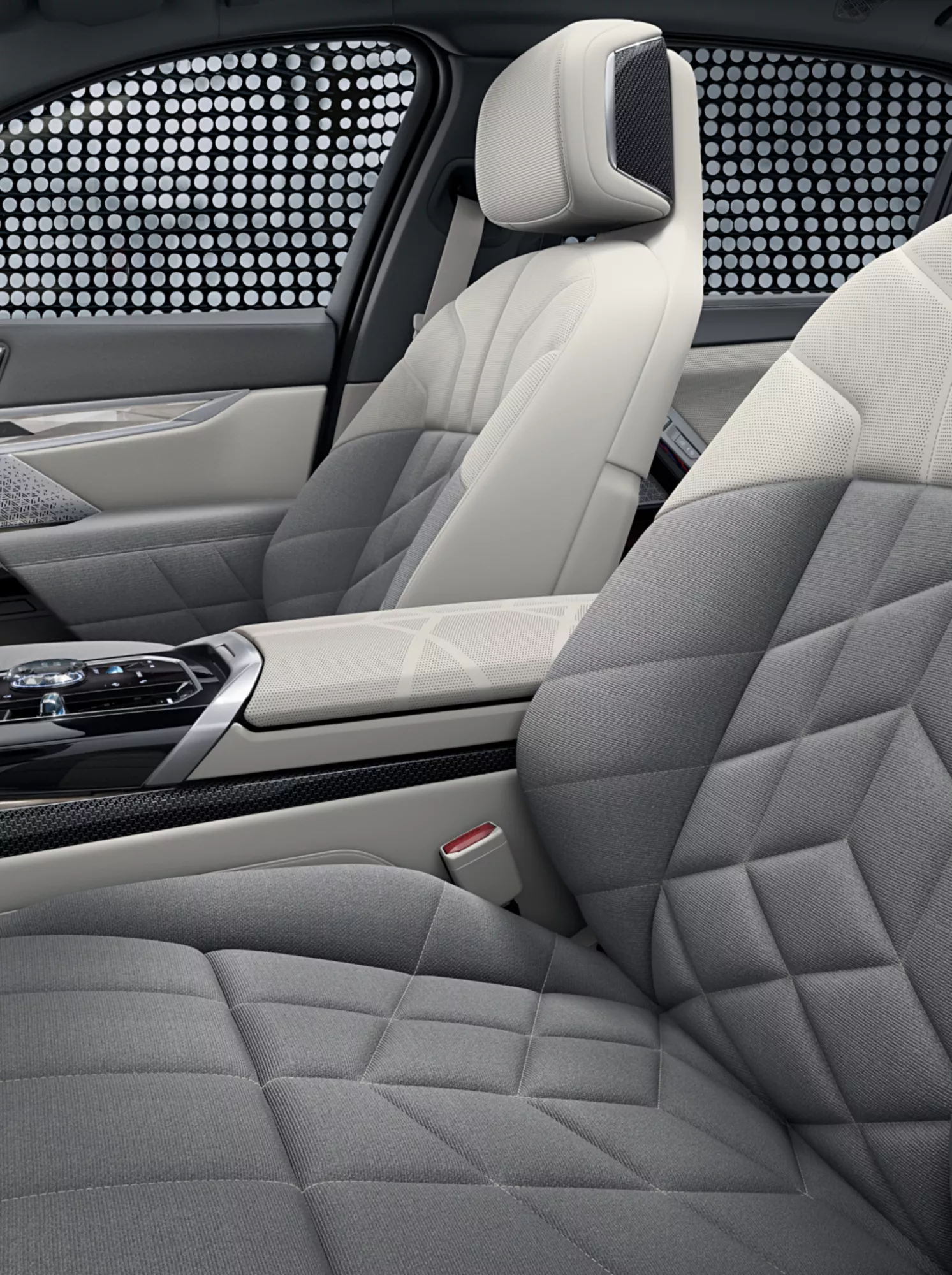 Innenraum des BMW 7 in BMW Individual Leder/Woll-Kaschmir Kombination mit Exklusivumfängen