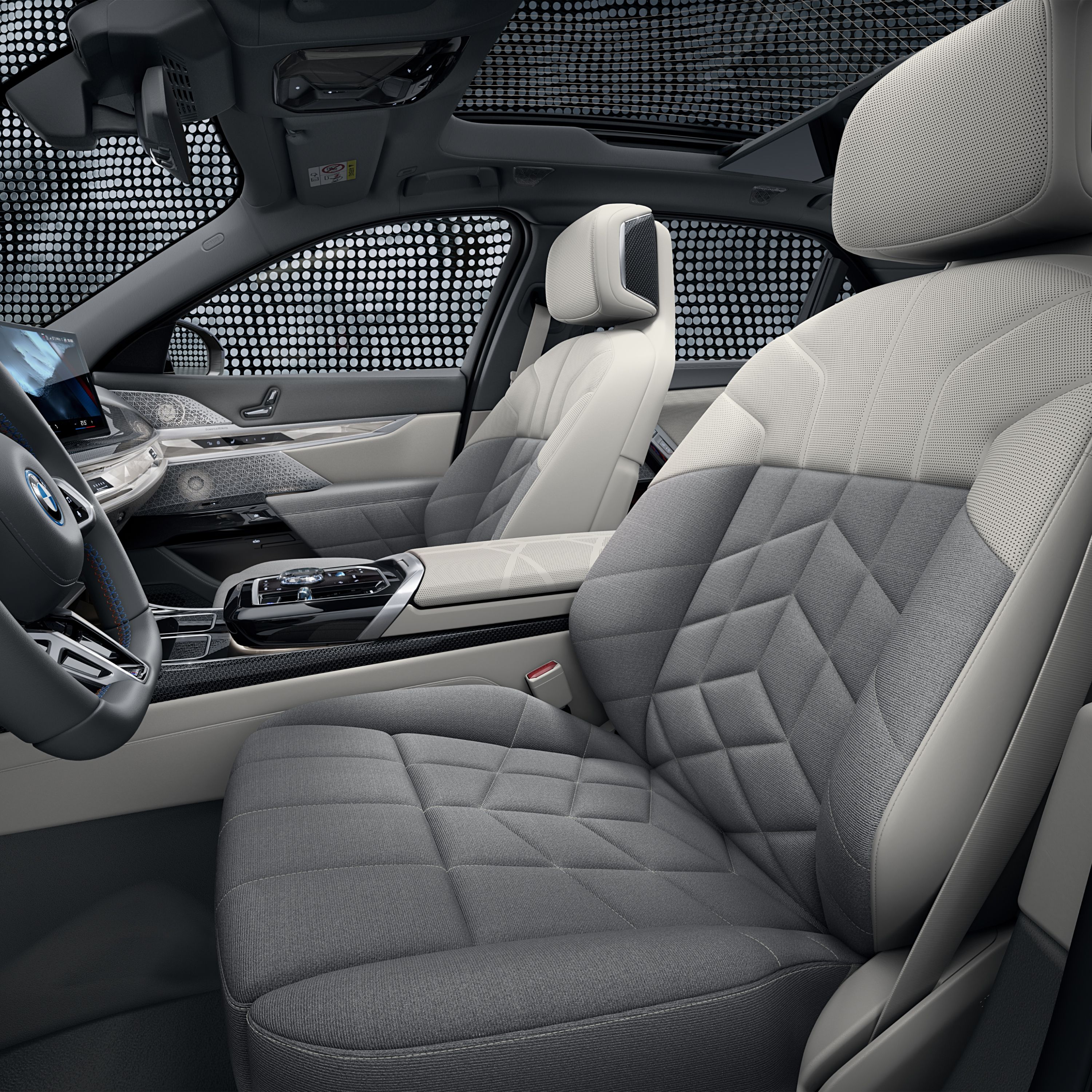 Innenraum des BMW 7 in BMW Individual Leder Merino/Woll-Kaschmir Kombination mit Exklusivumfängen