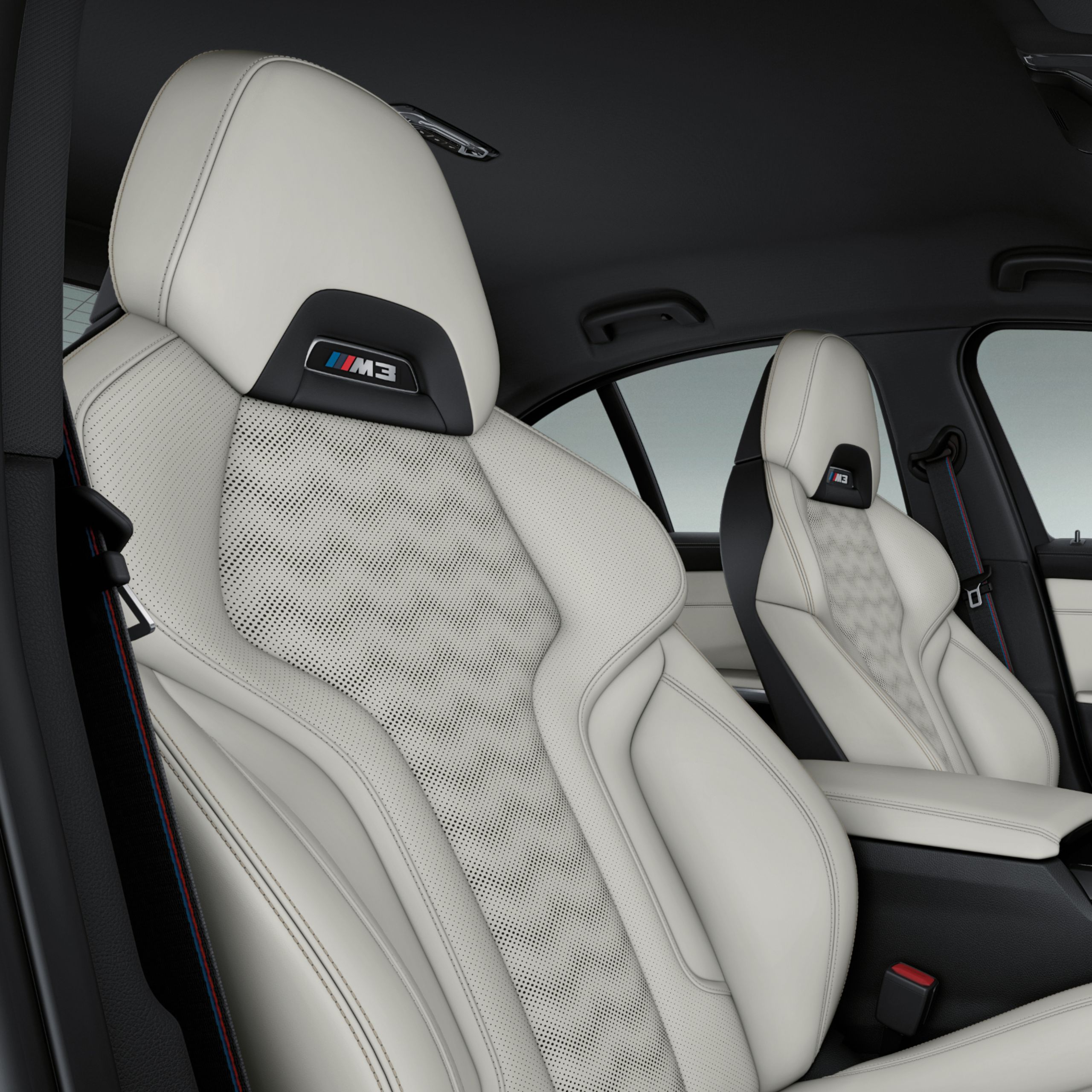 Voertuiginterieur van de BMW M3 in BMW Individual vollederuitrusting 'Merino' Feinnarbe Ivoor