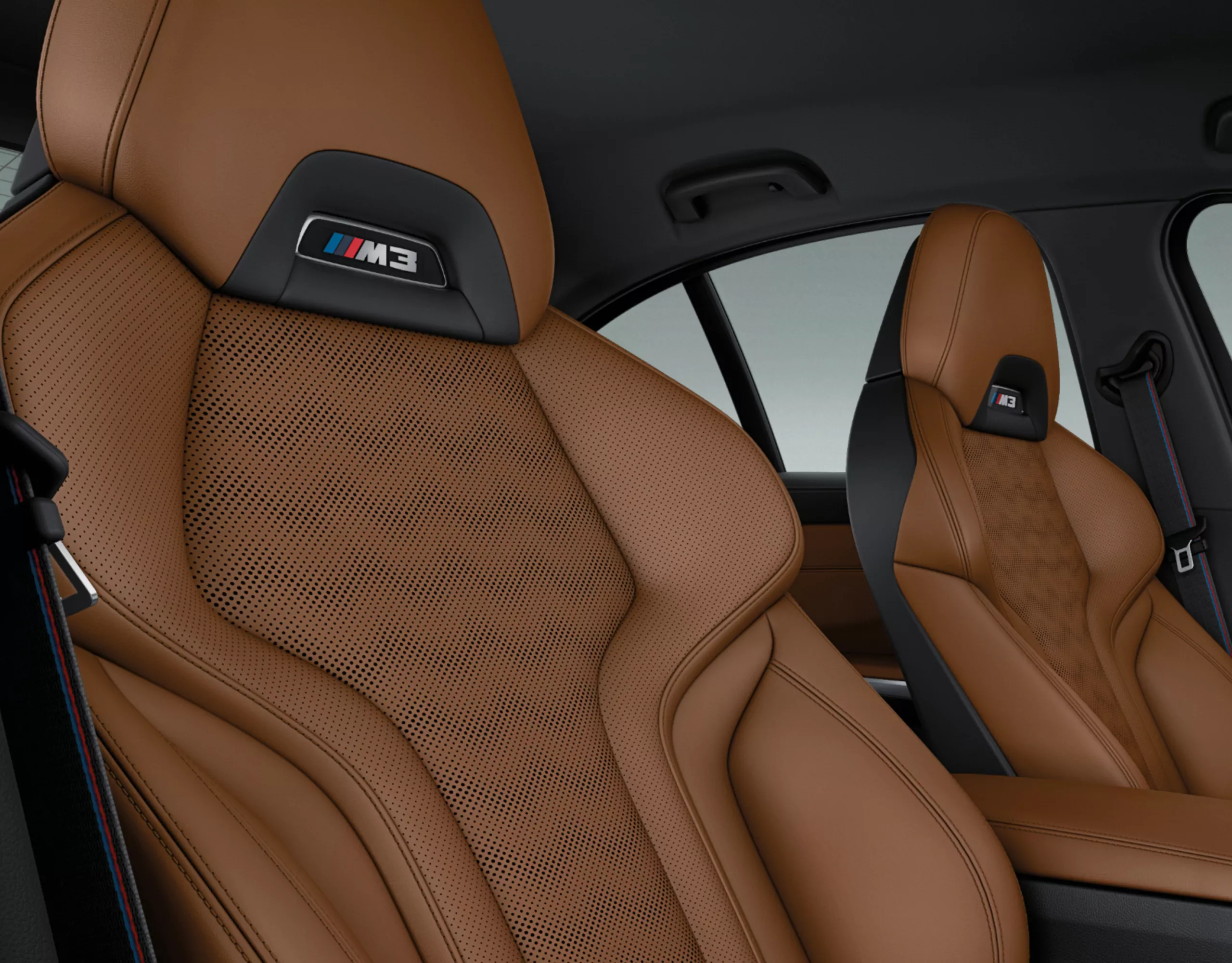 Innenraum eines BMW M3 in BMW Individual Volllederausstattung ‹Merino› Feinnarbe Tartufo