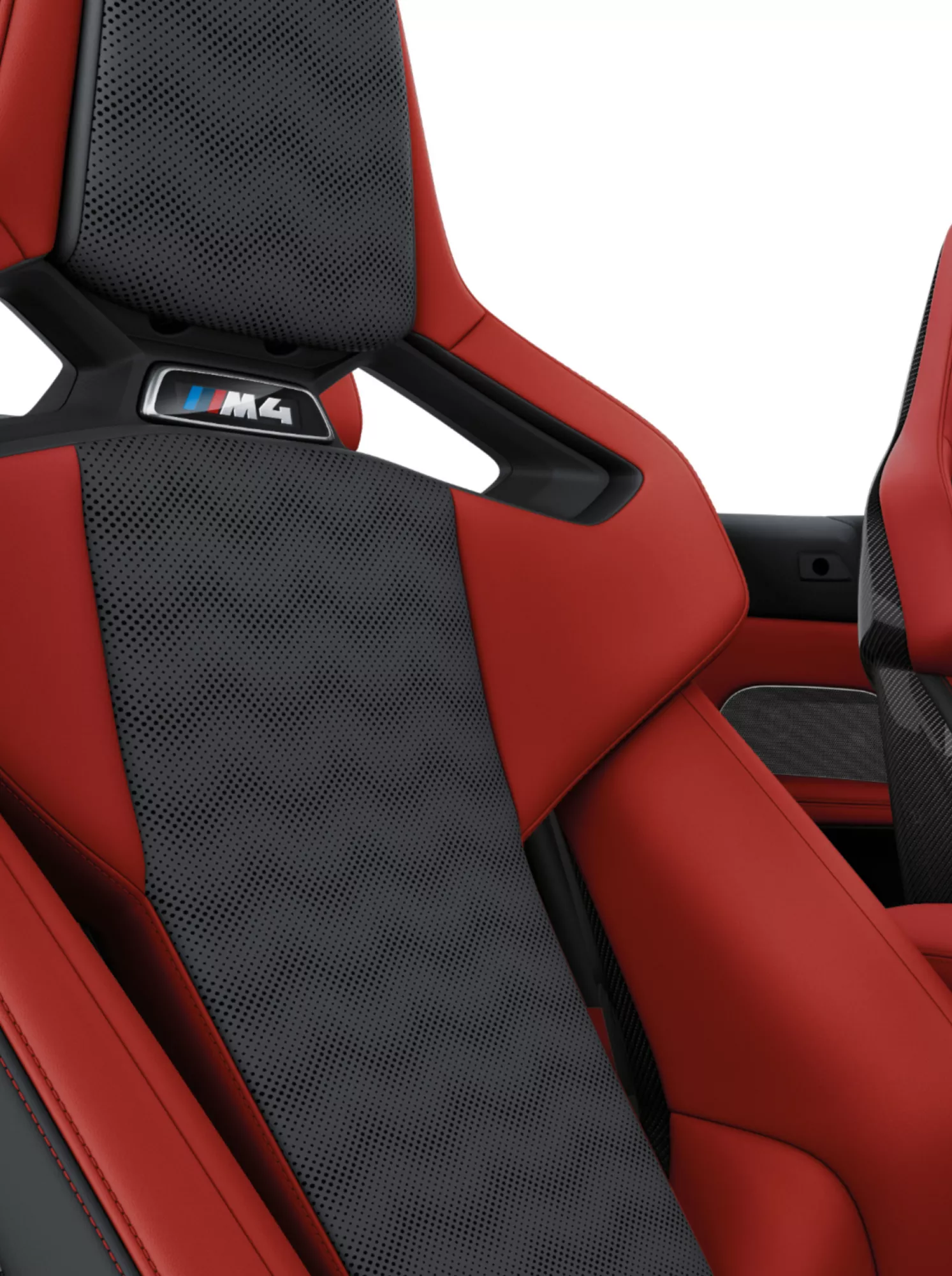 Innenraum des BMW M4 in BMW Individual Leder ‹Merino› Feinnarbe Fionarot/Schwarz