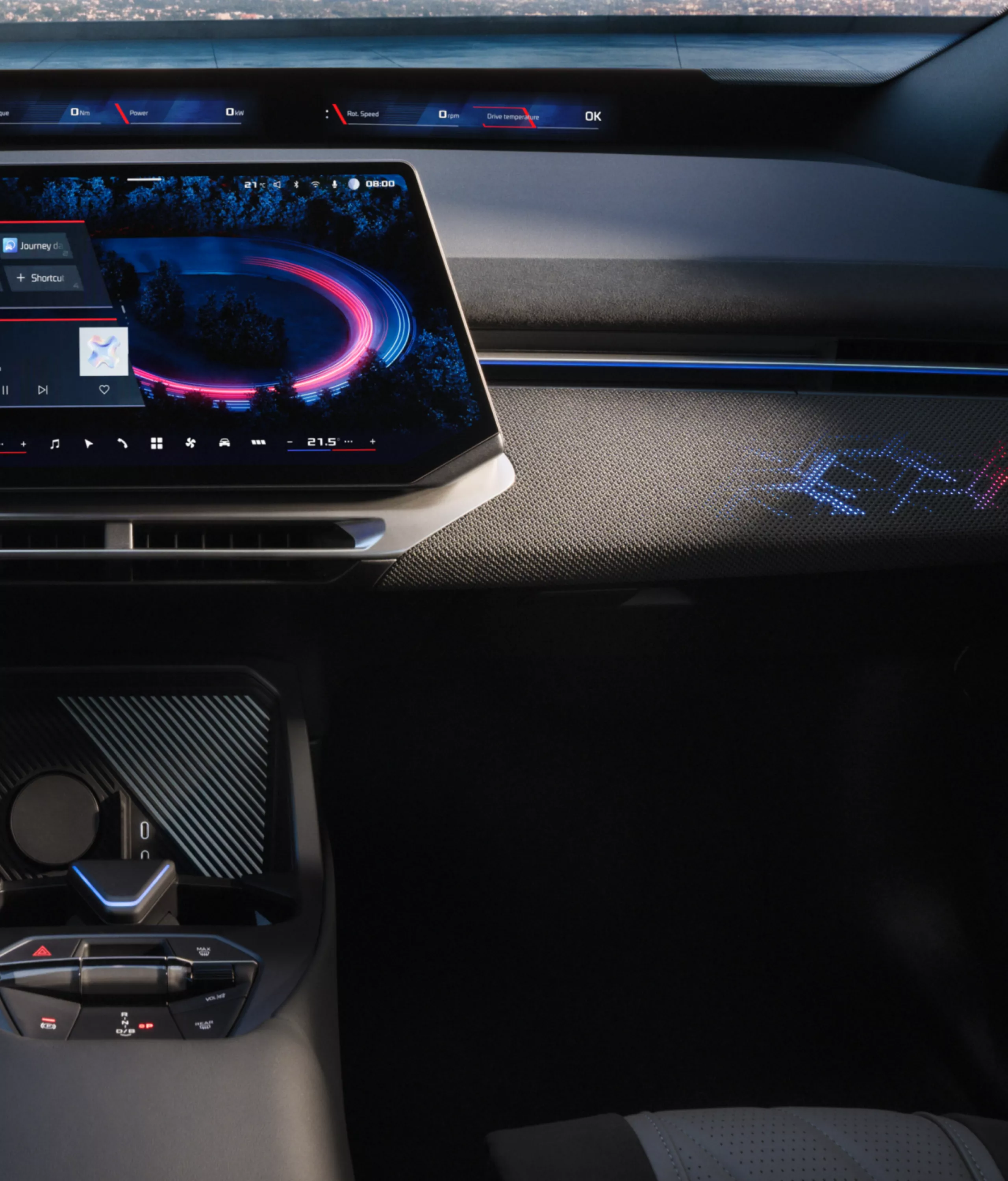 Illuminated BMW iX3 M60 xDrive cockpit with customizable ambient lighting