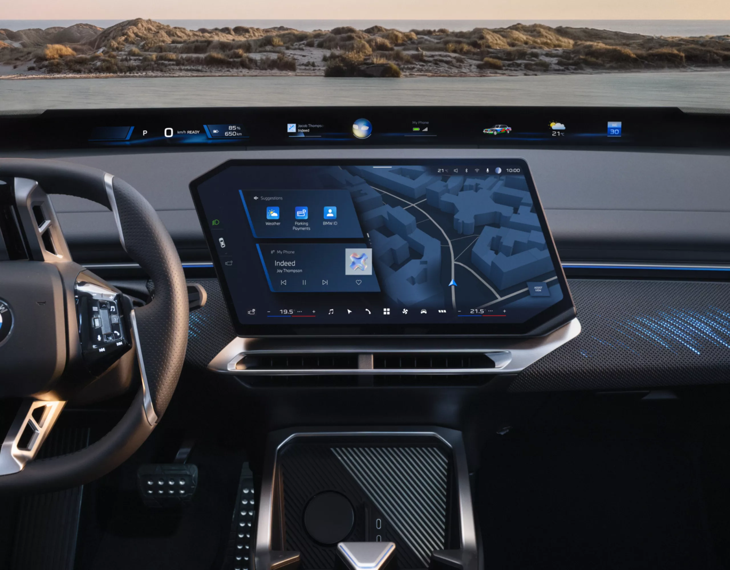 BMW ConnectedDrive services displayed on the screen in the BMW iX4 50 xDrive cockpit