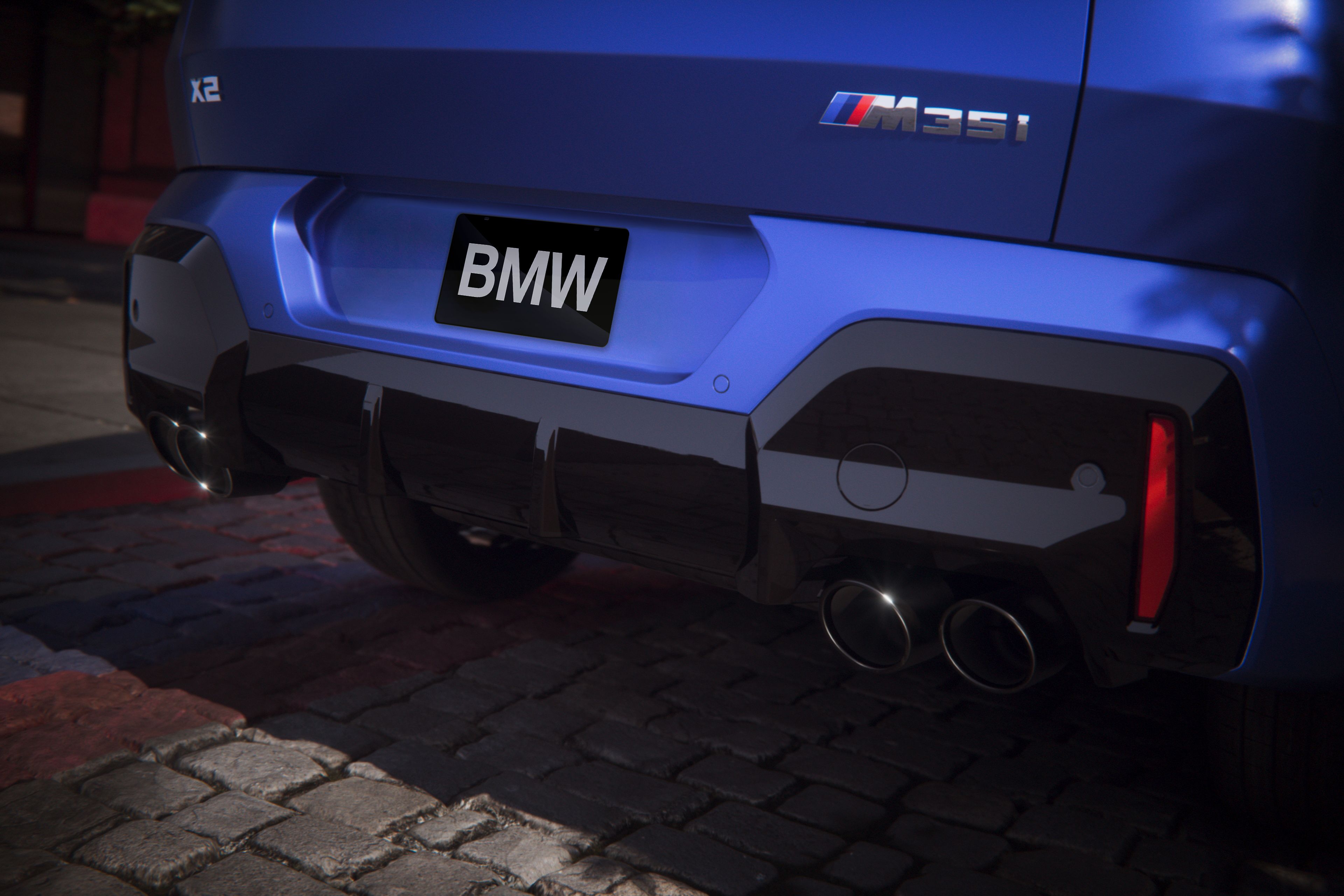 Detail shot of the M35i xDrive’s exhaust system