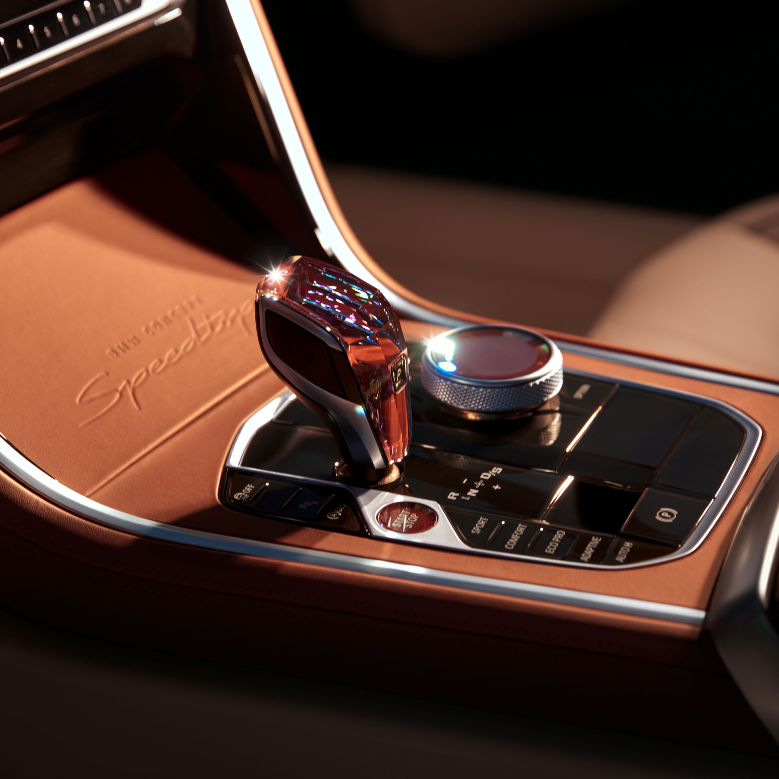 Vue détaillée des cristaux du levier de vitesses de la BMW Concept Speedtop