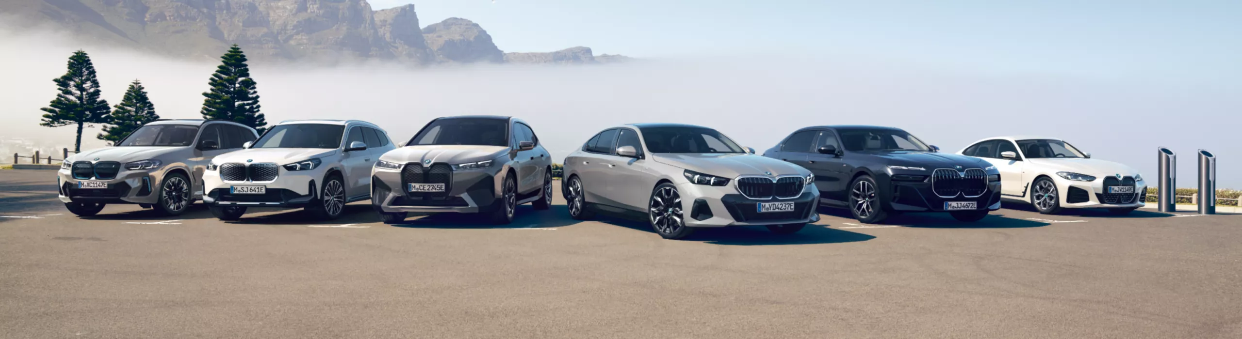 BMW I Series vehicles group shot, featuring i-Series SUVs, coupés and sedans