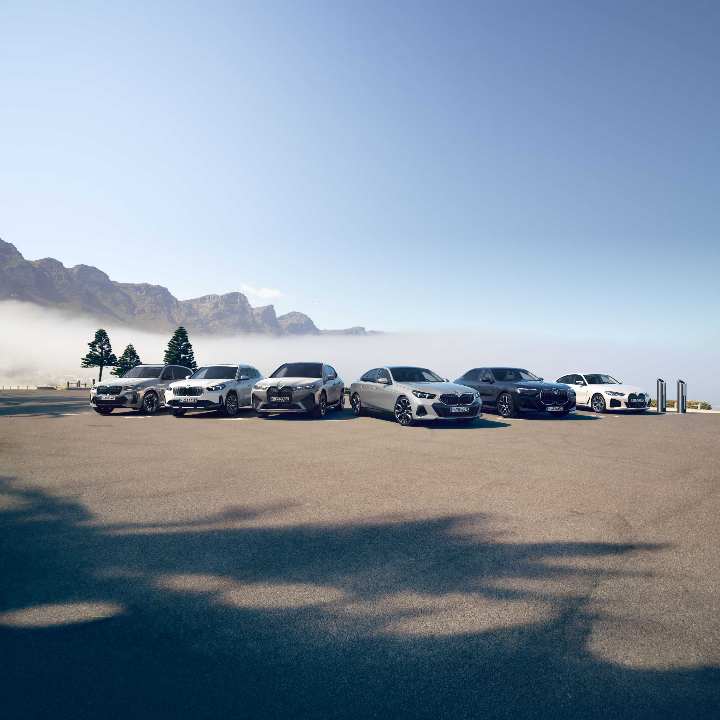 BMW i Series vehicles group shot, featuring i-Series SUVs, Coupés and Sedans