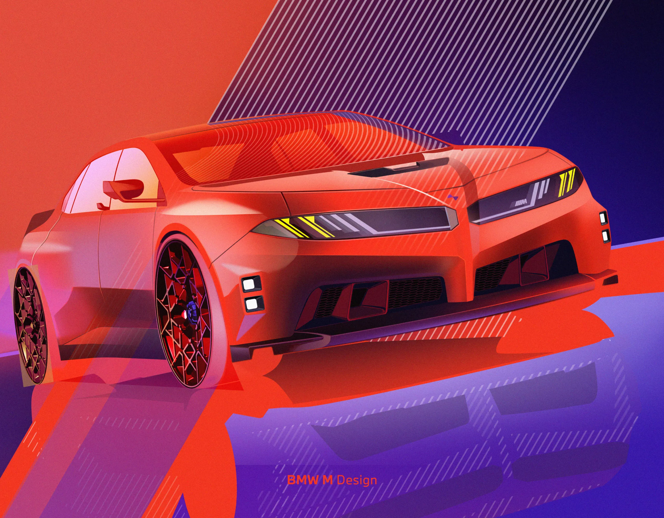 A BMW M Concept Neue Klasse dizájnvázlata digitális látványtervként.