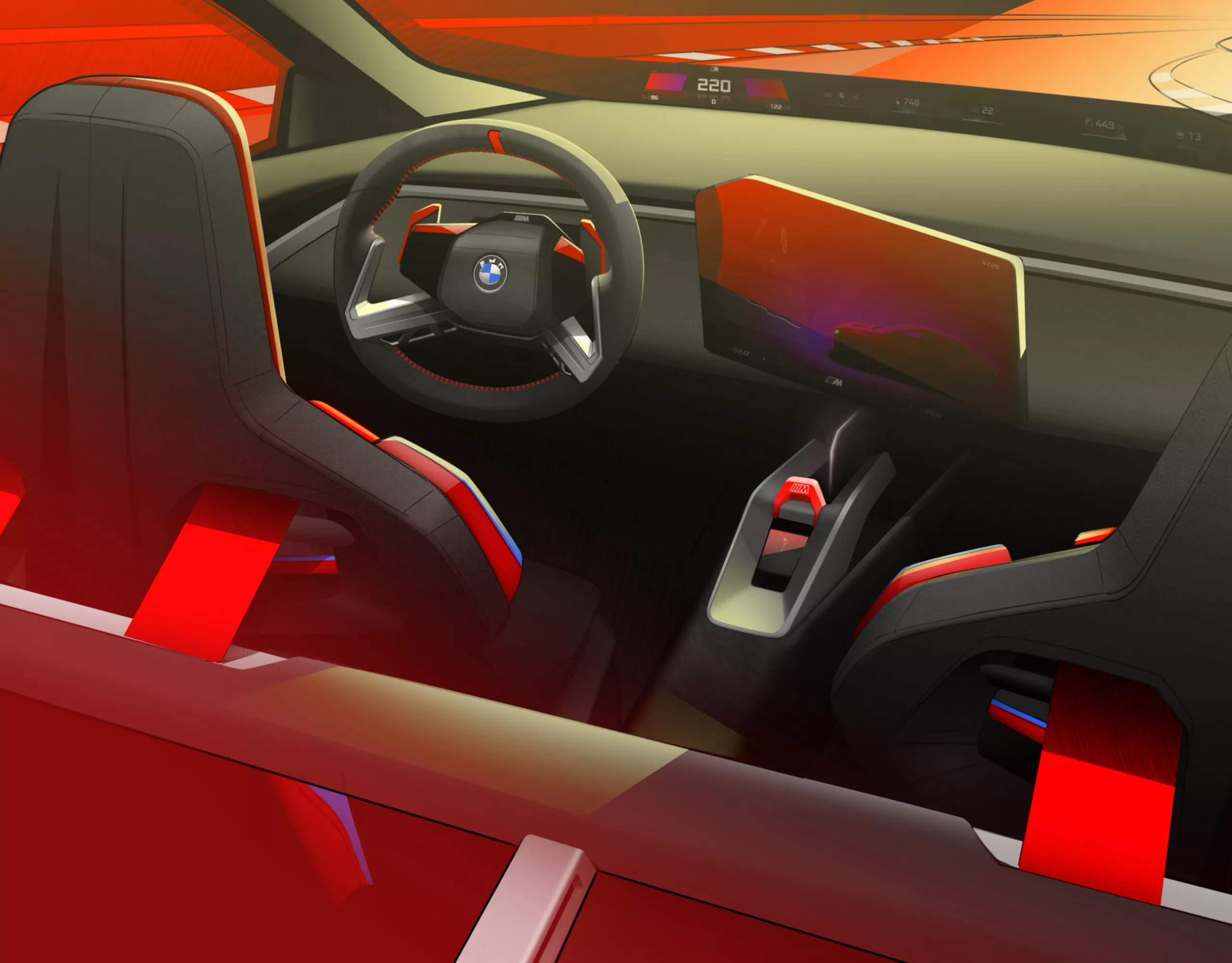 A BMW M Concept korai tervezési vizualizációja absztrakt látványtervként.