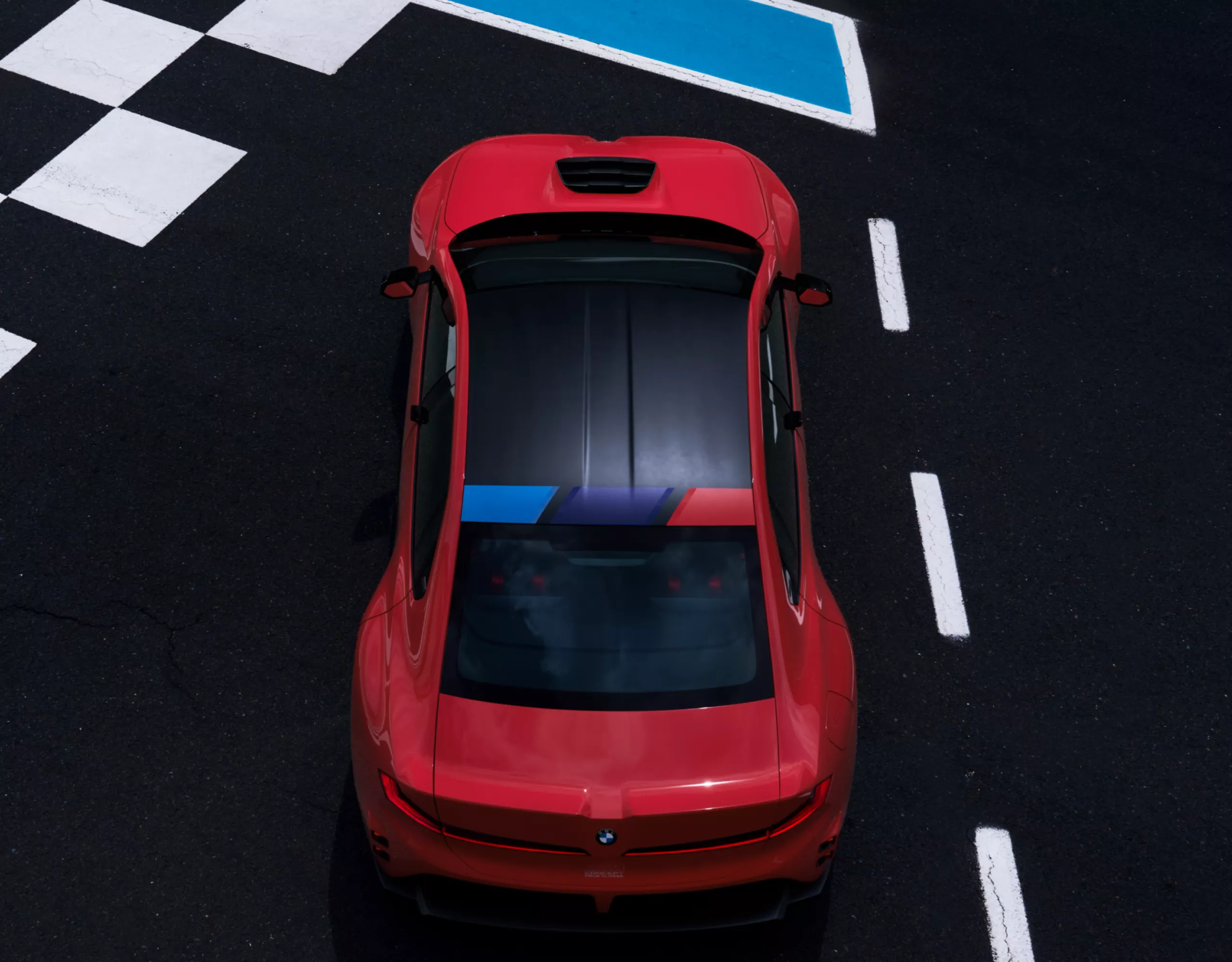 A BMW M Concept Neue Klasse felülnézete tető- és szerkezeti ábrával.