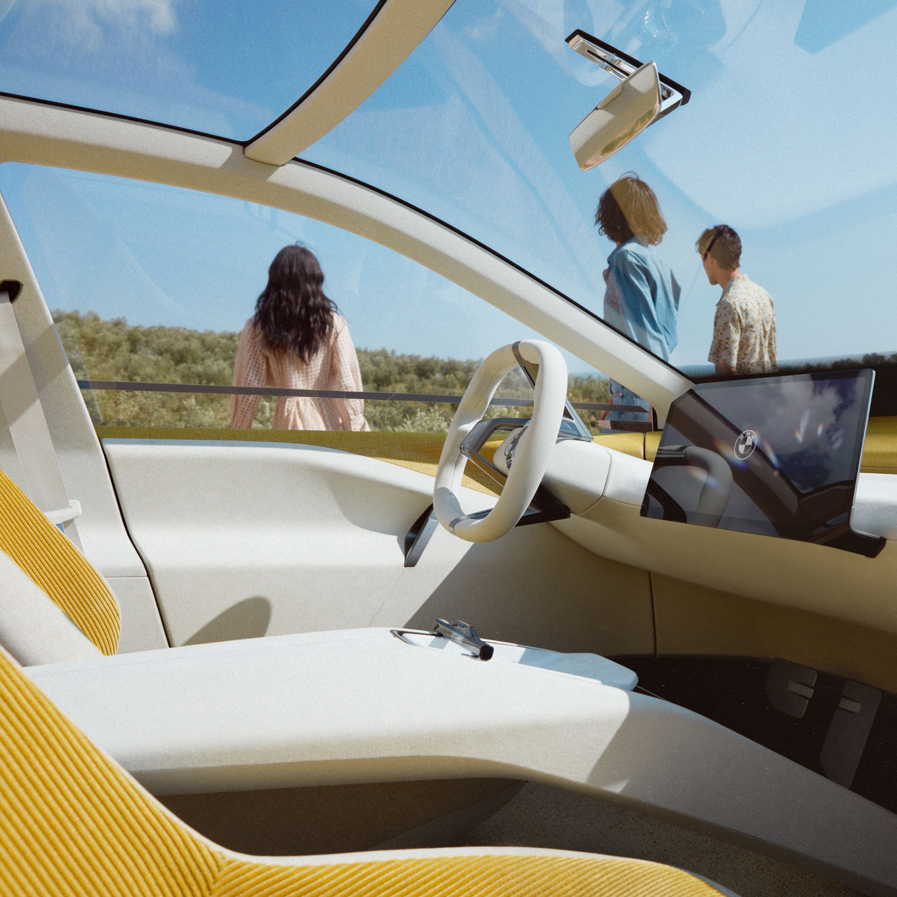 BMW Vision Neue Klasse koncepcinis automobilis 2023 interjeras BMW Panoramic Vision skaitmeninis ekranas BMW iDrive