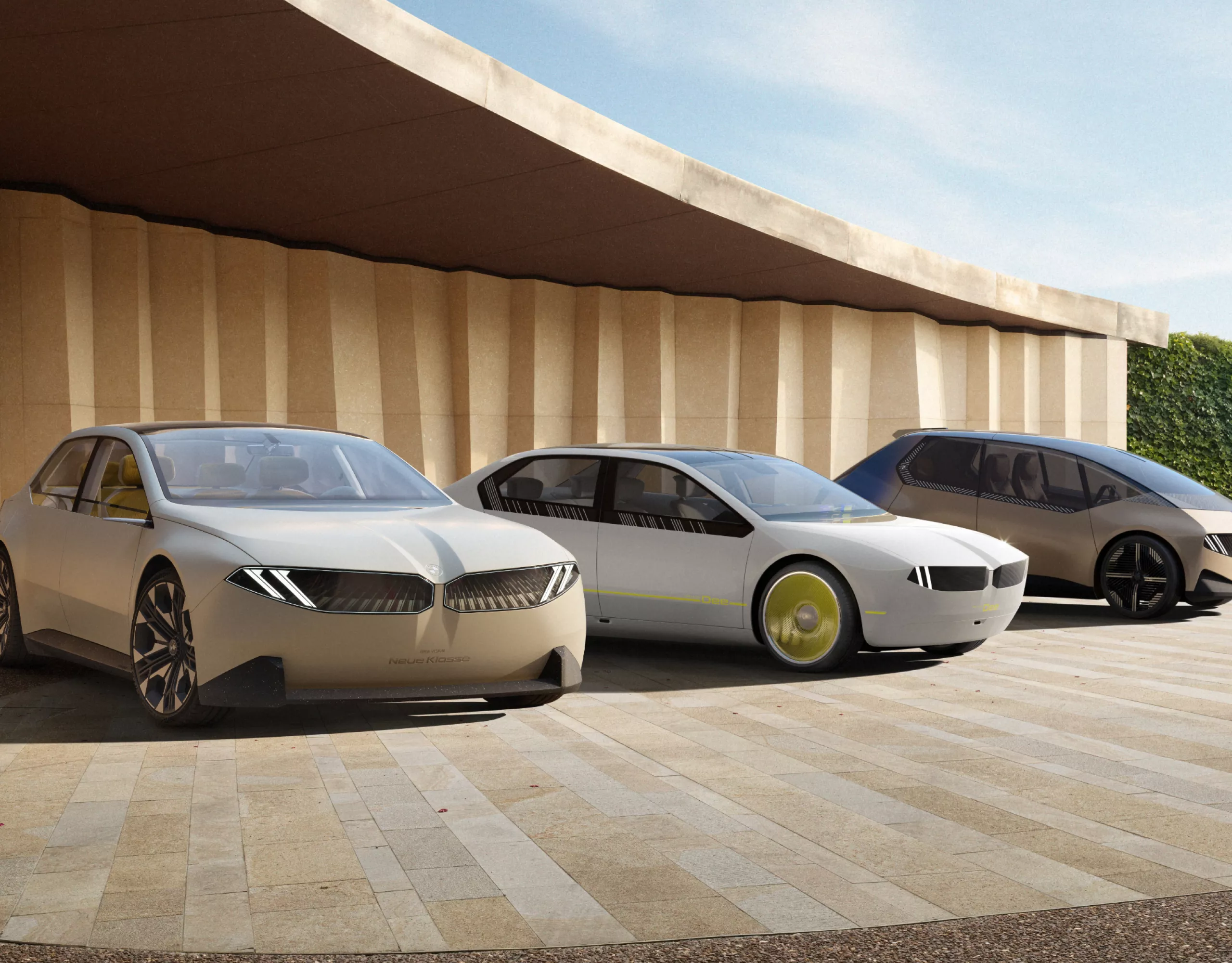 BMW Vision Neue Klasse, BMW i Vision Dee, BMW I Vision Circular, alcance, vista familiar, exterior, estacionamento