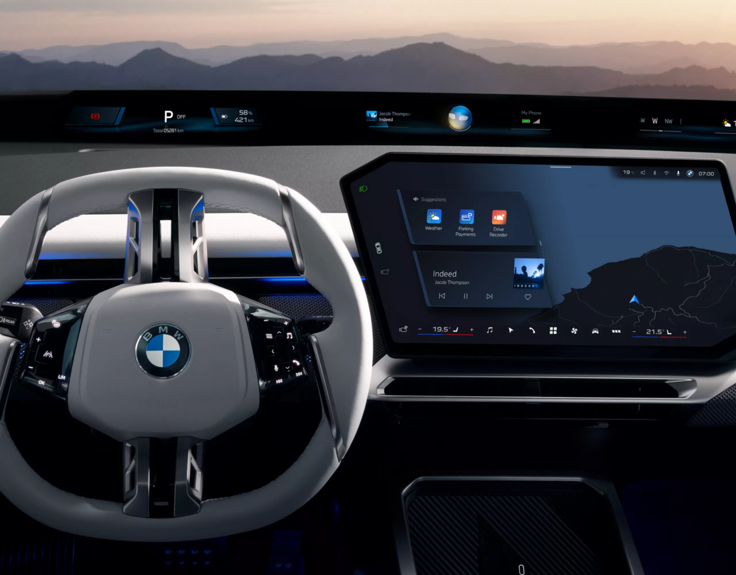Rendering of a BMW cockpit featuring the Panoramic iDrive