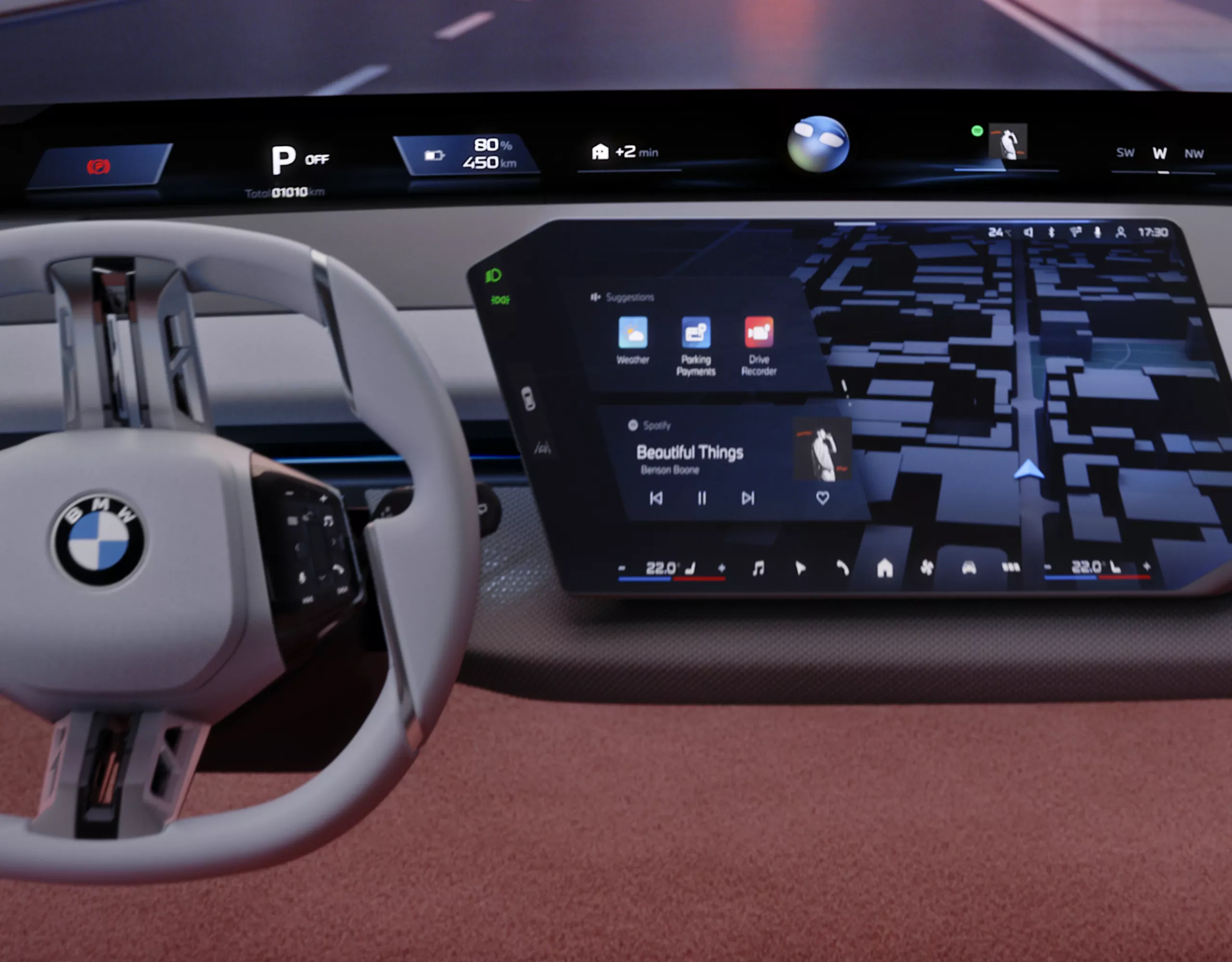 ภาพเรนเดอร์ห้องโดยสารของ BMW พร้อม Panoramic iDrive