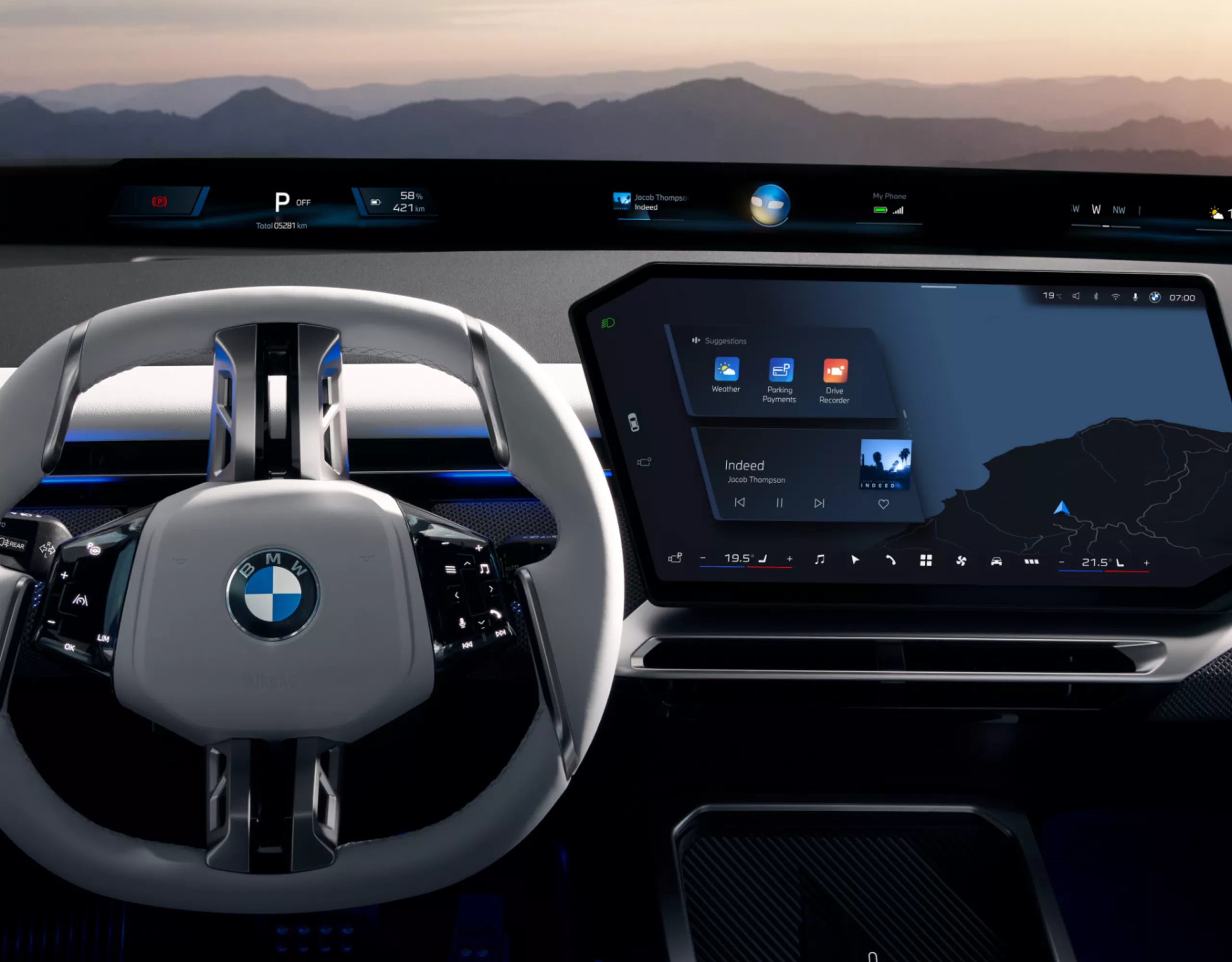 Rendering of a BMW cockpit featuring the Panoramic iDrive