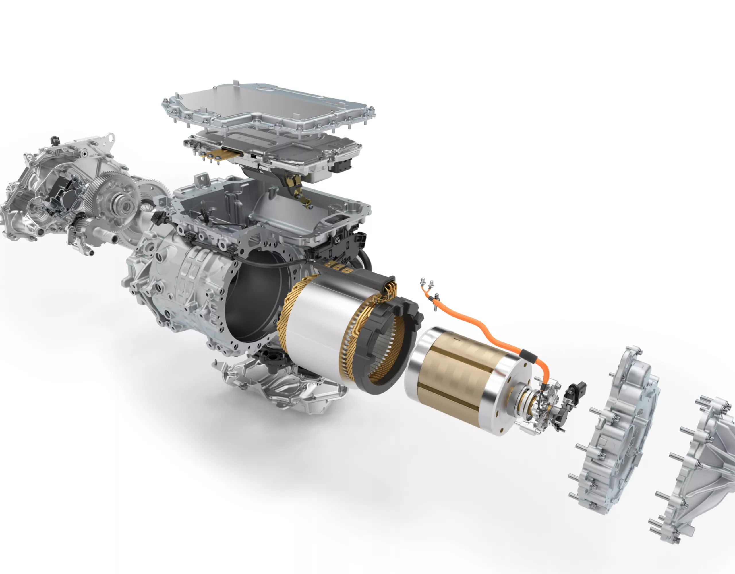 Die Schemazeichung eines BMW Elektroantriebs auseinandergebaut
