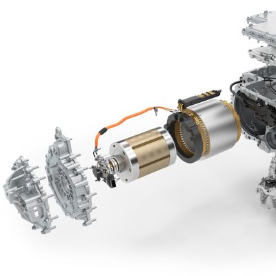 An exploded view illustration of a current-excited synchronous motor