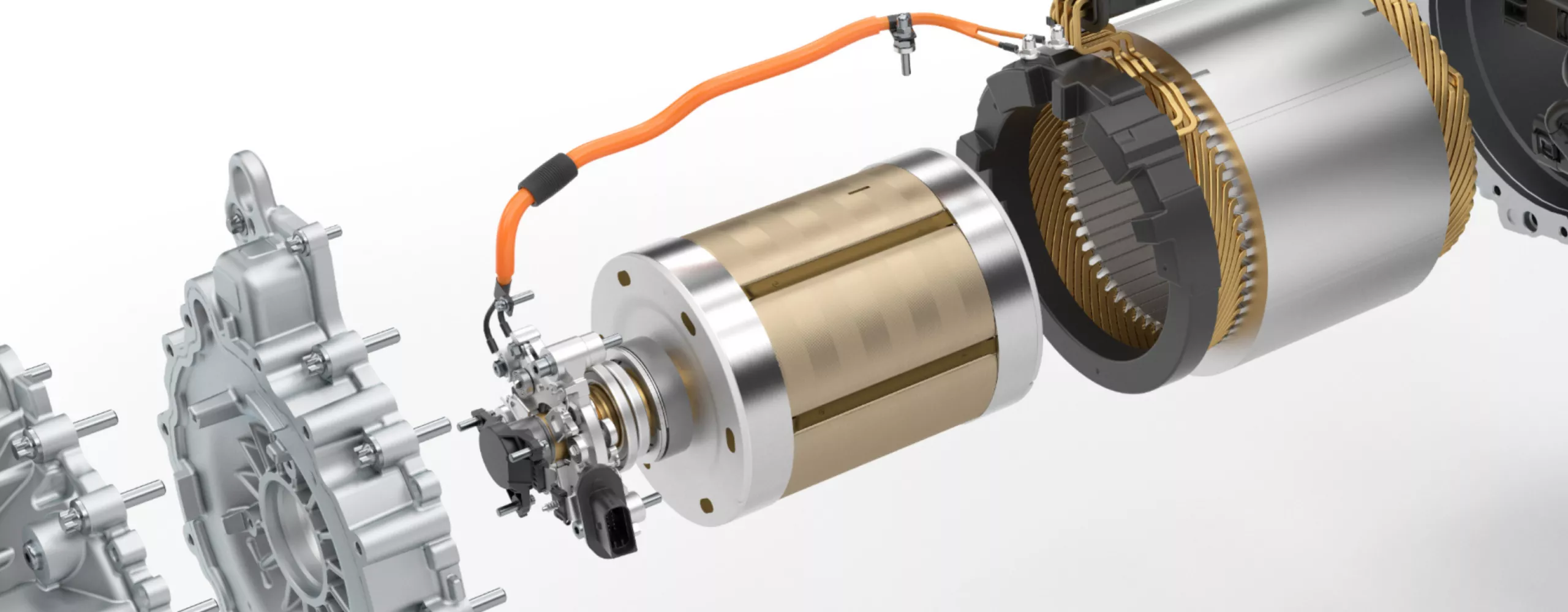 De schematische tekening van een door stroom bekrachtigde synchrone motor gedemonteerd