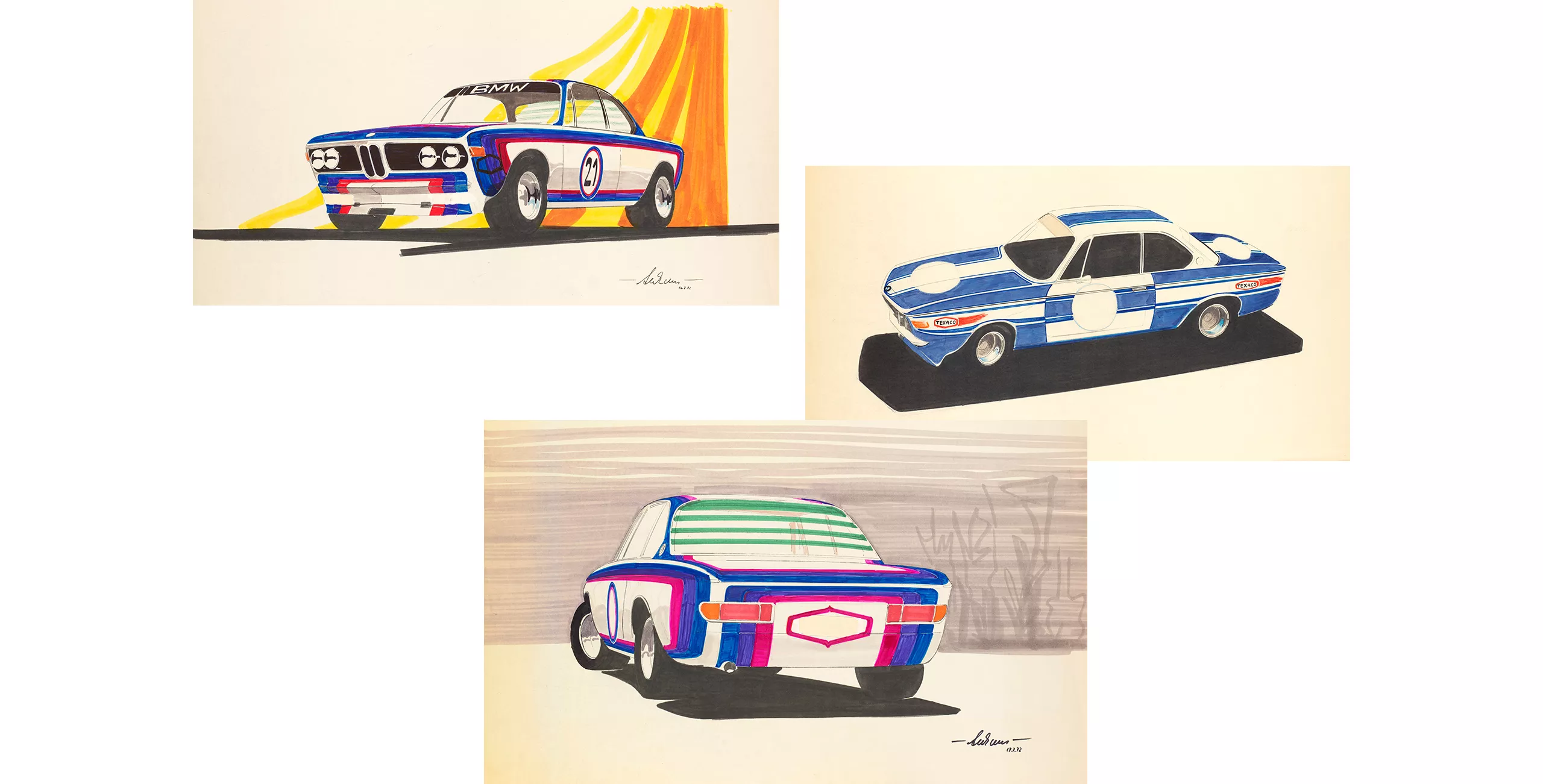 Design drawings by Wolfgang Seehaus of the BMW 3.0 CSL Bmw m colors