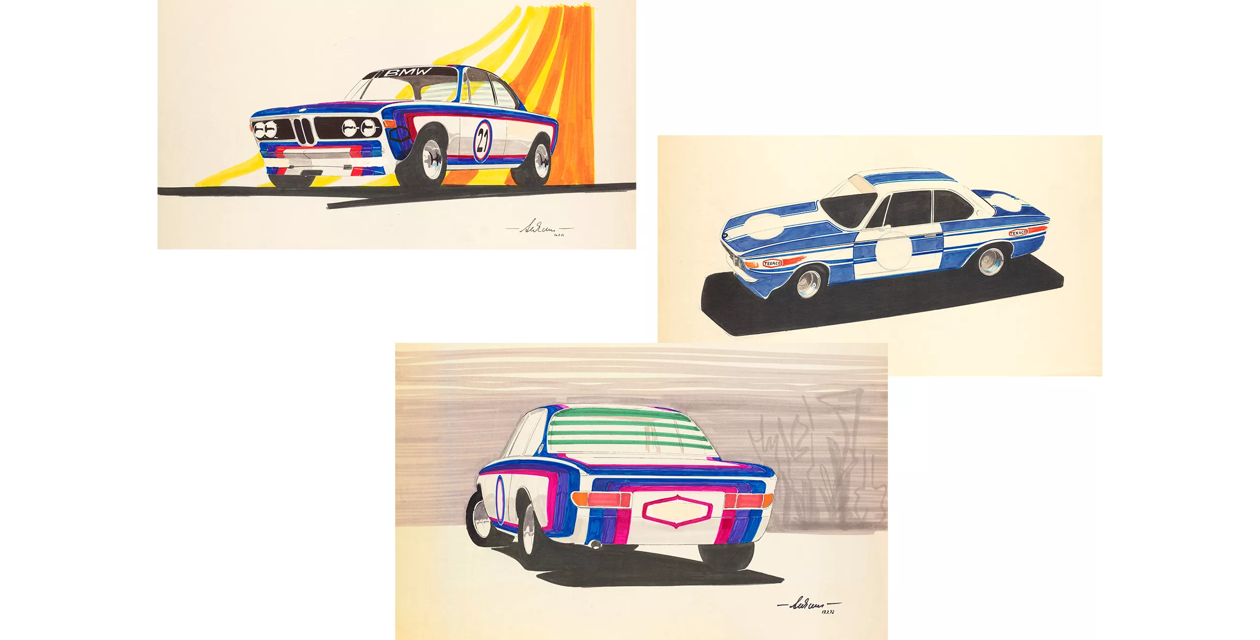 Design drawings by Wolfgang Seehaus of the BMW 3.0 CSL Bmw m colors