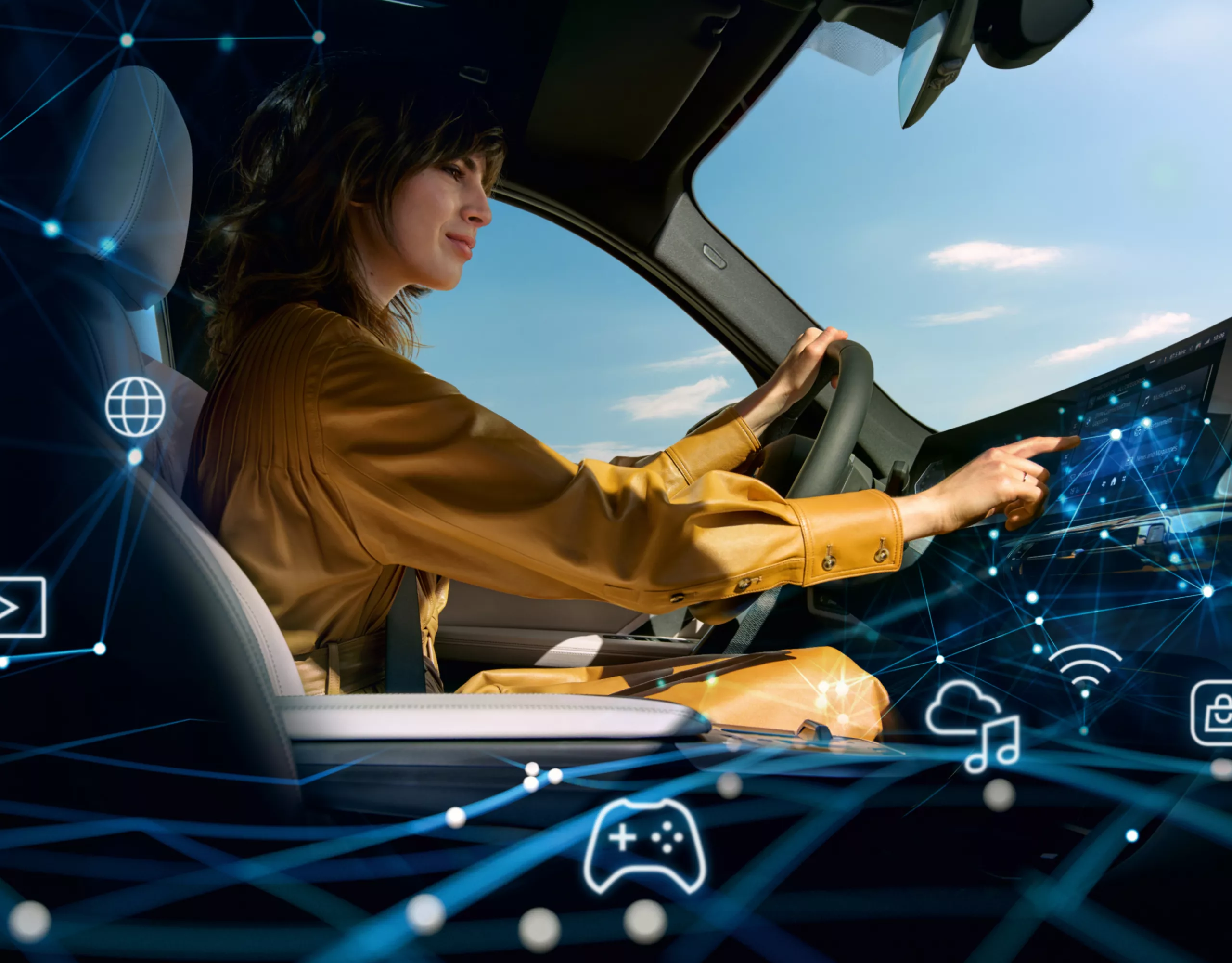 Person ruft BMW ConnectedDrive über das BMW Curved Display auf