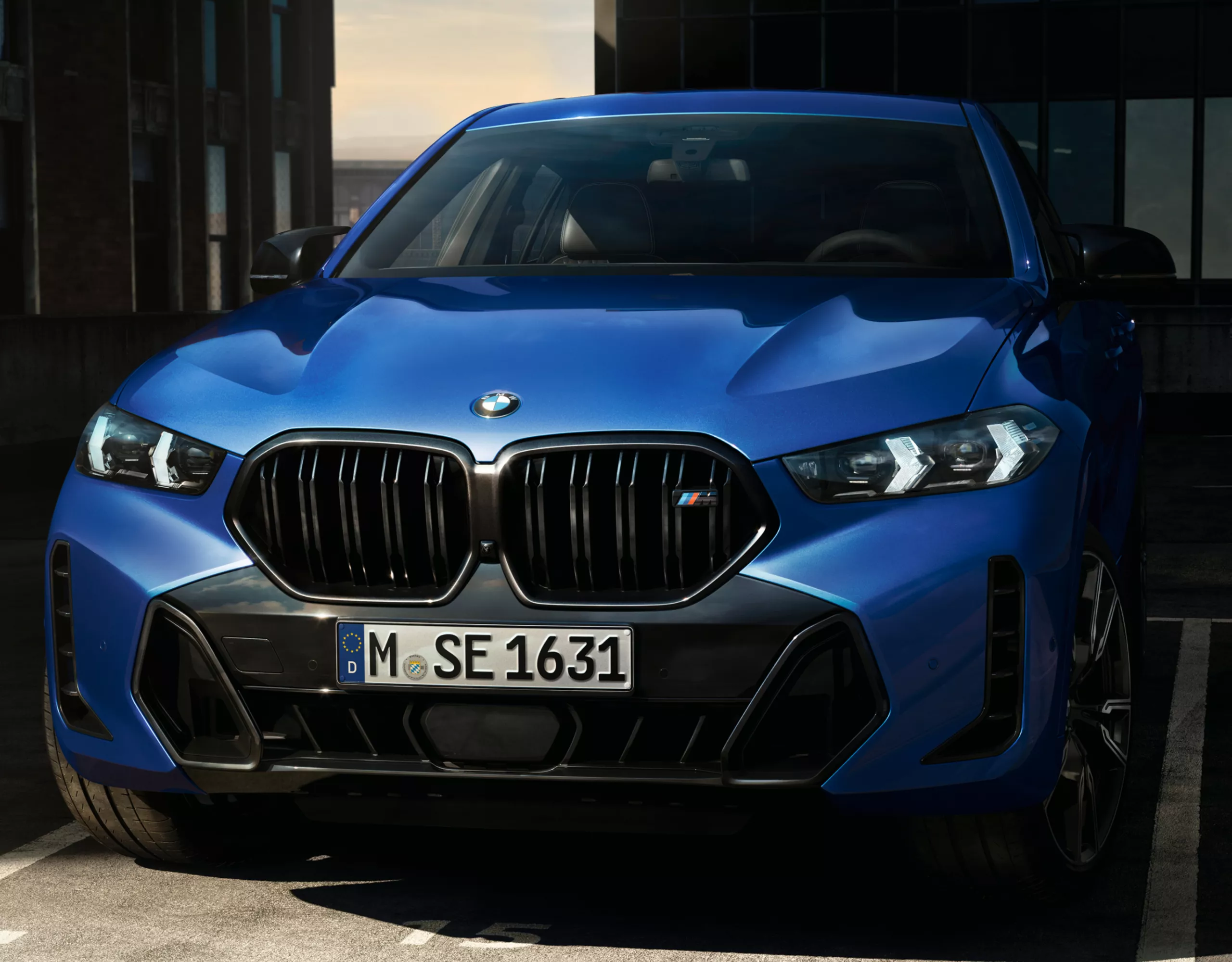 Ein BMW X6 SUV mit M Sportpaket Pro steht vor einer Hangartür