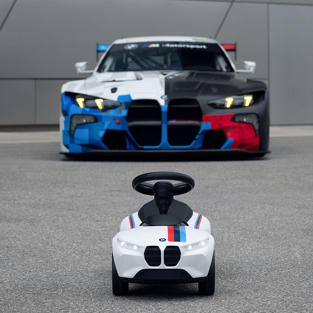 BMW Lifestyle White BMW Babyracer-children car with Seehaus stripes on the bonnet and side