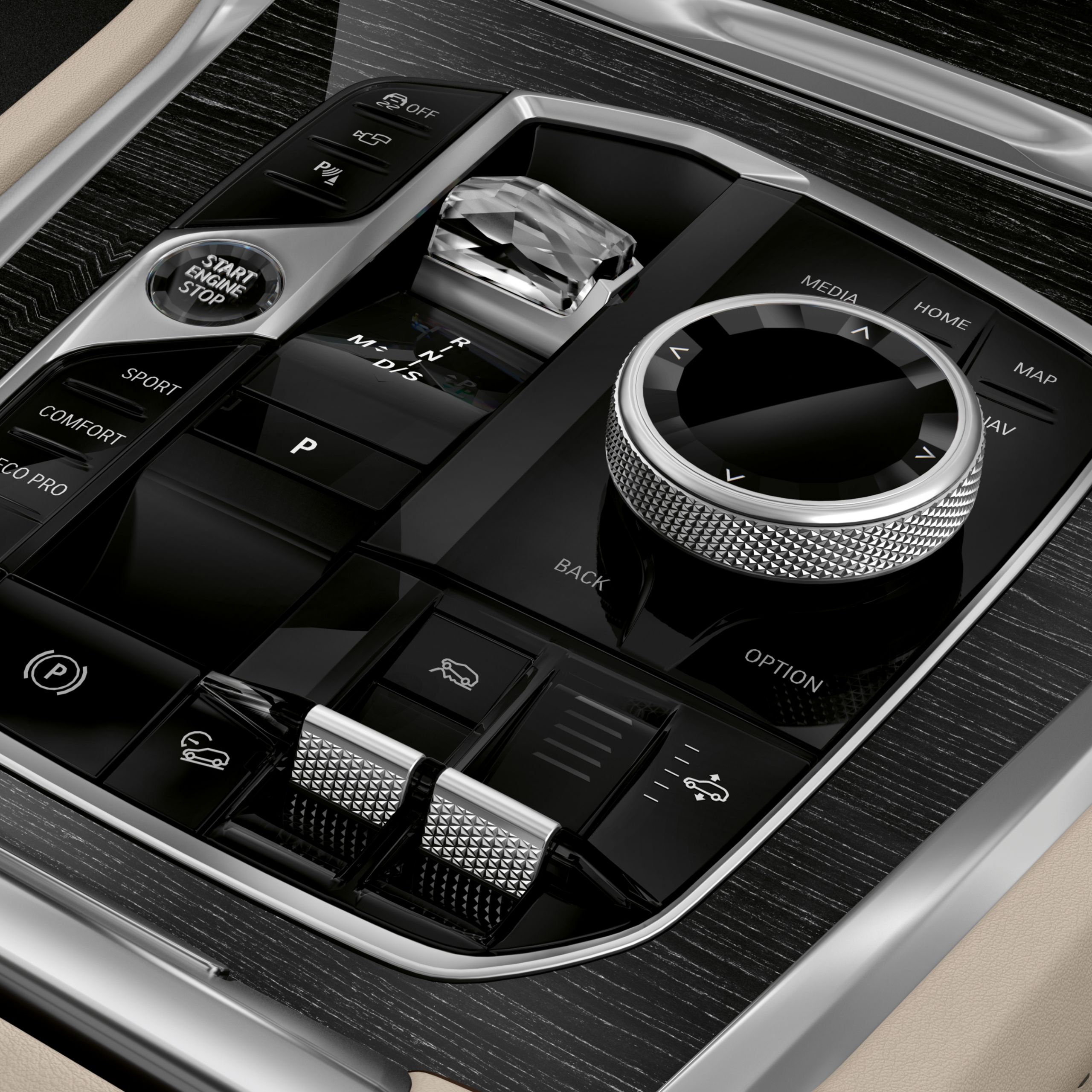 Middenconsole met 'CraftedClarity'-glasapplicatie voor interieurelementen in de BMW X6
