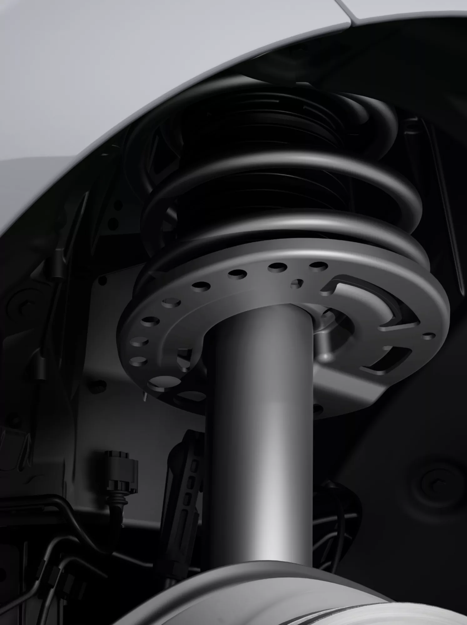 Suspensão adaptativa do modelo M do BMW Série 3 Sedã plug-in híbrido. 