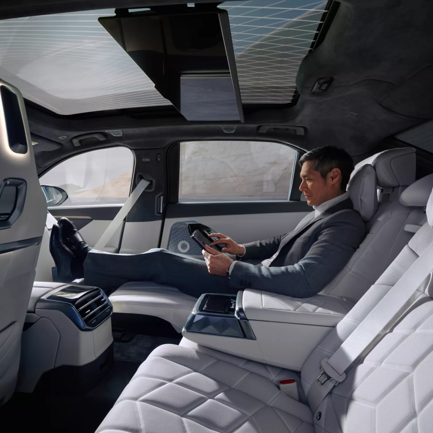 BMW 7 Series Rear Executive Lounge Package — Theater Screen and reclined rear seat
