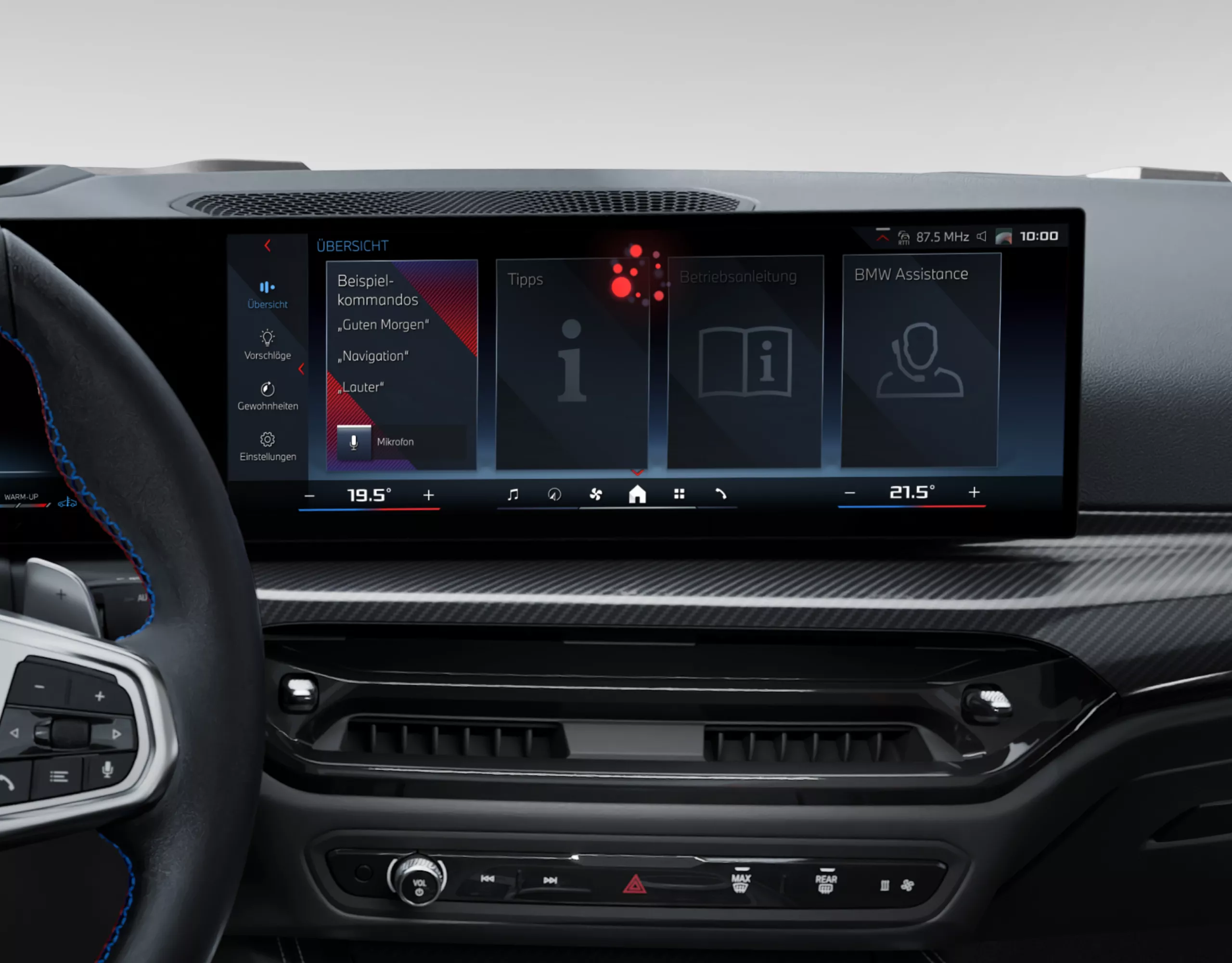 Assistenzmenü im zentralen Informationsdisplay mit BMW OS 8.5
