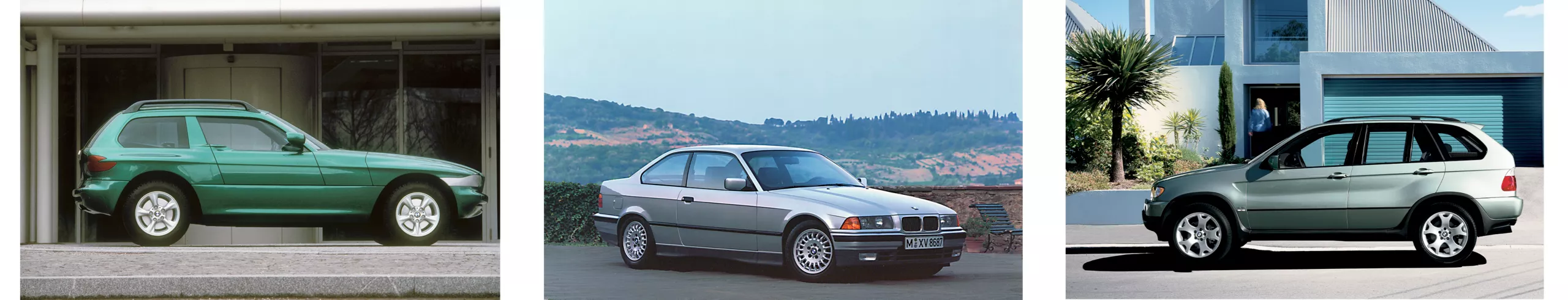 BMW Z1クーペ プロトタイプ（1988年）、BMW 3シリーズ クーペ（1992年）、BMW X5（2001年）
