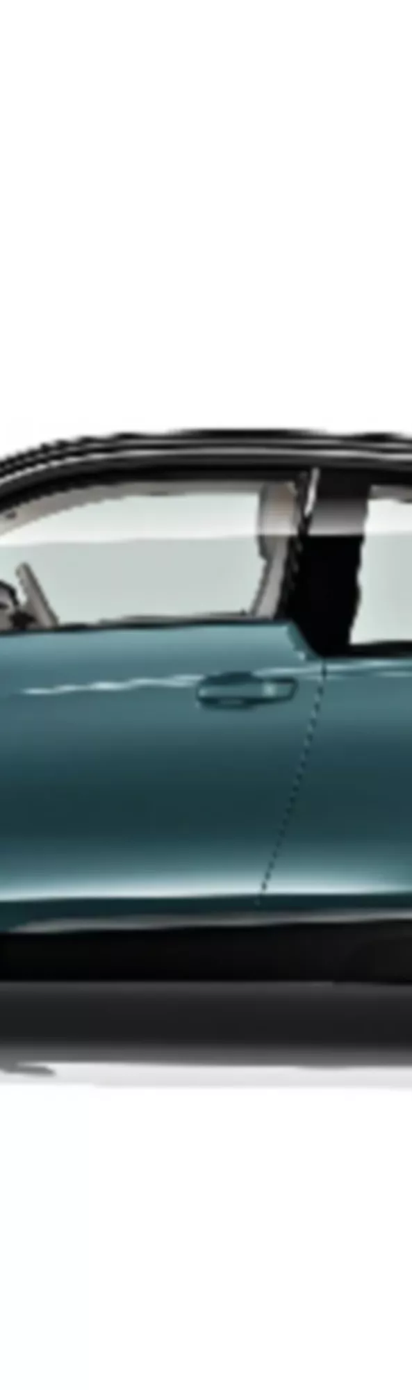 En blå/grön BMW i3 sett från sidan