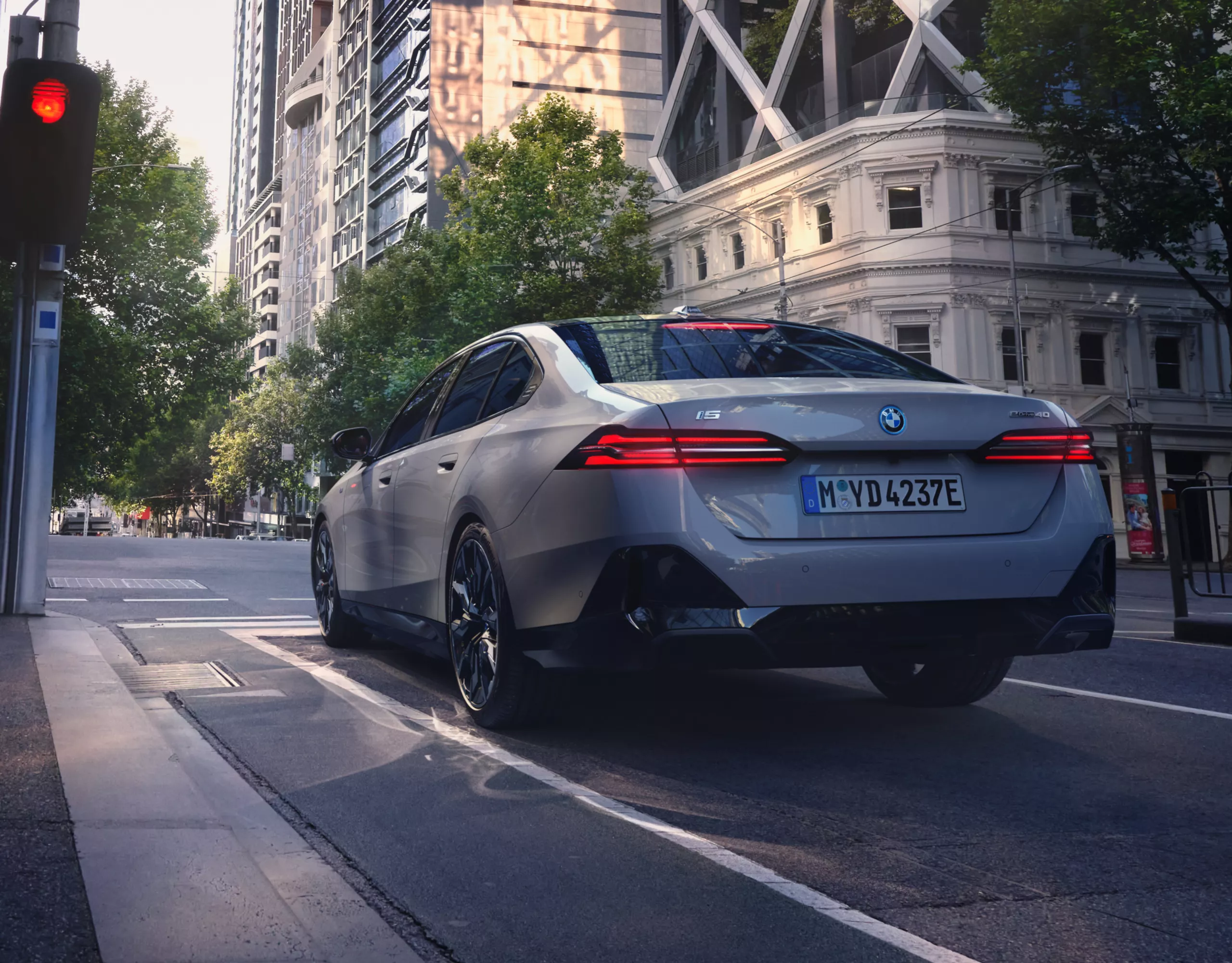 BMW i5 grey rear view