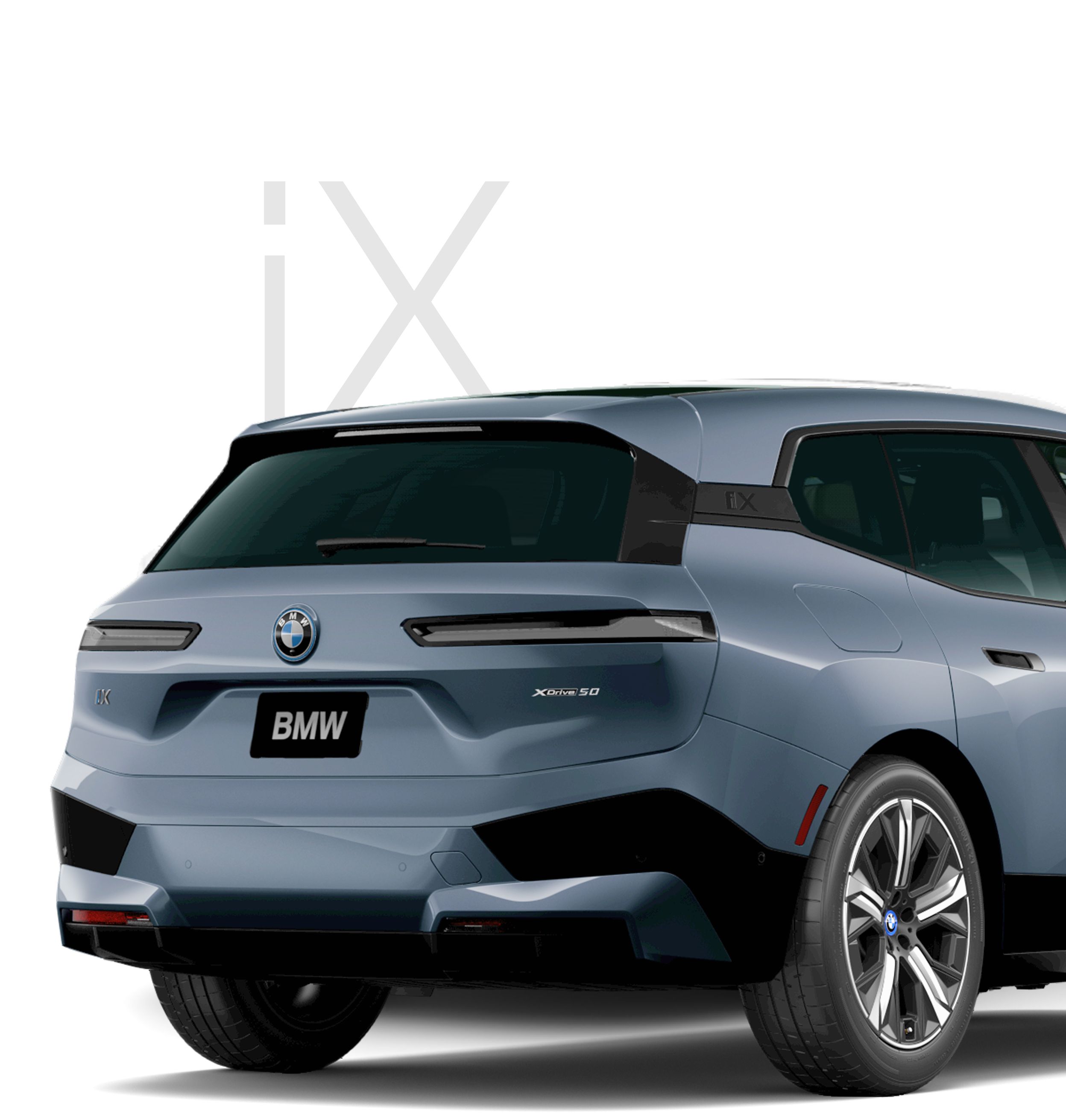 Partial rear view of a BMW Certified iX electric car