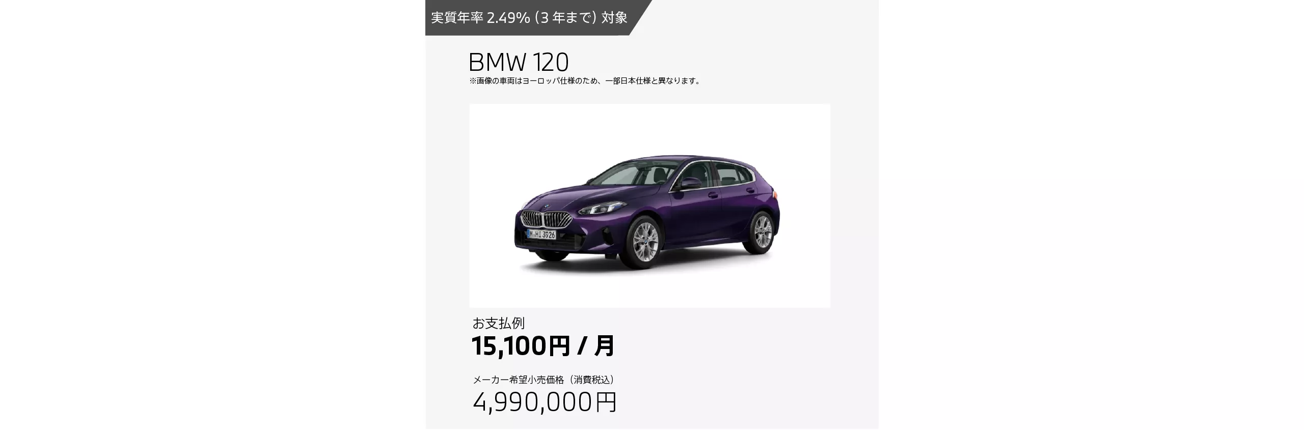 BMW 120のお支払例（月額15,100円の場合）