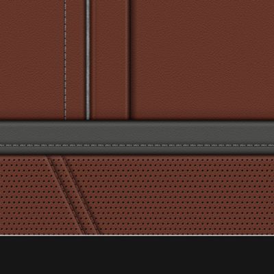 Castanea artificial leather with grey accents and silver-grey stitching. The Castanea artificial leather is shown non perforated and perforated 