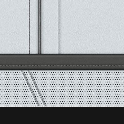 Digital white artificial leather with grey accents and silver-grey stitching. The digital white artificial leather is shown non perforated and perforated 