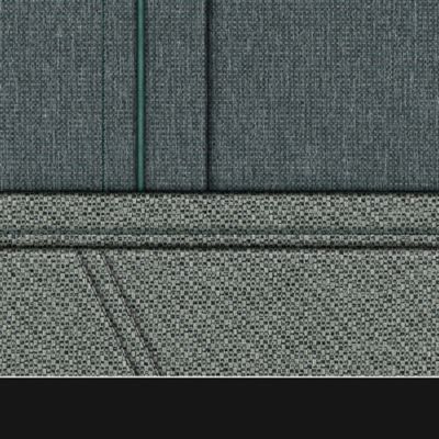 Upholstery in Kossandra smoke crystal melange with Percy Stone melange accents and turquoise stitching.  