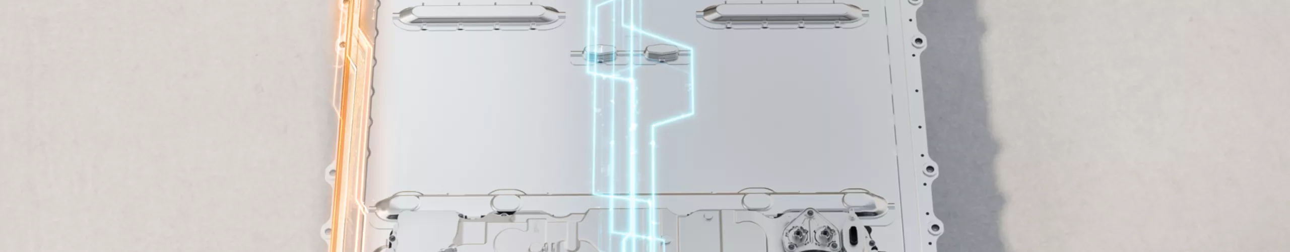 Fast durchsichtiger BMW steht in heller, moderner Umgebung und zeigt die elektrischen Motoren an Vorder- und Hinterachse