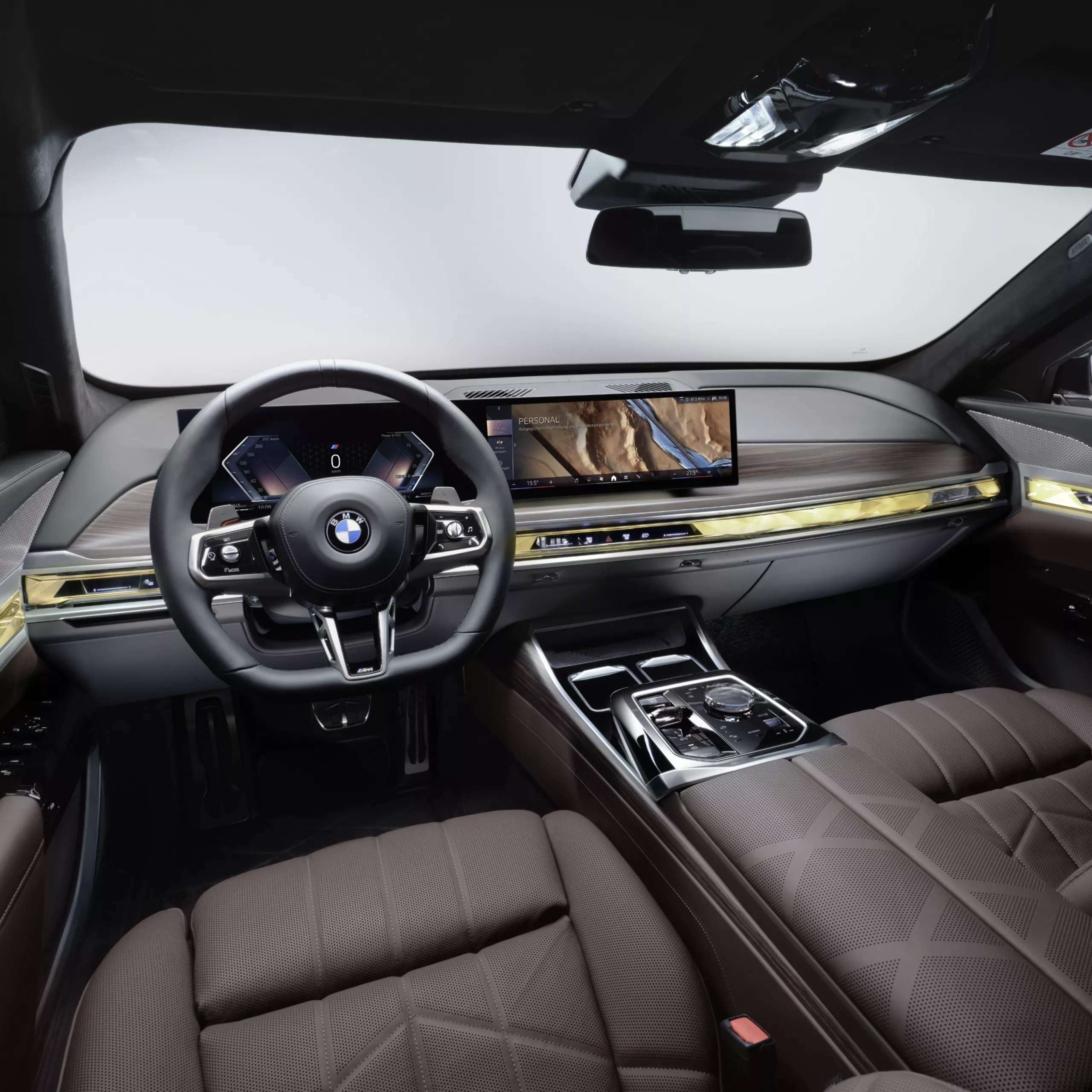 BMW cockpit with steering wheel and display