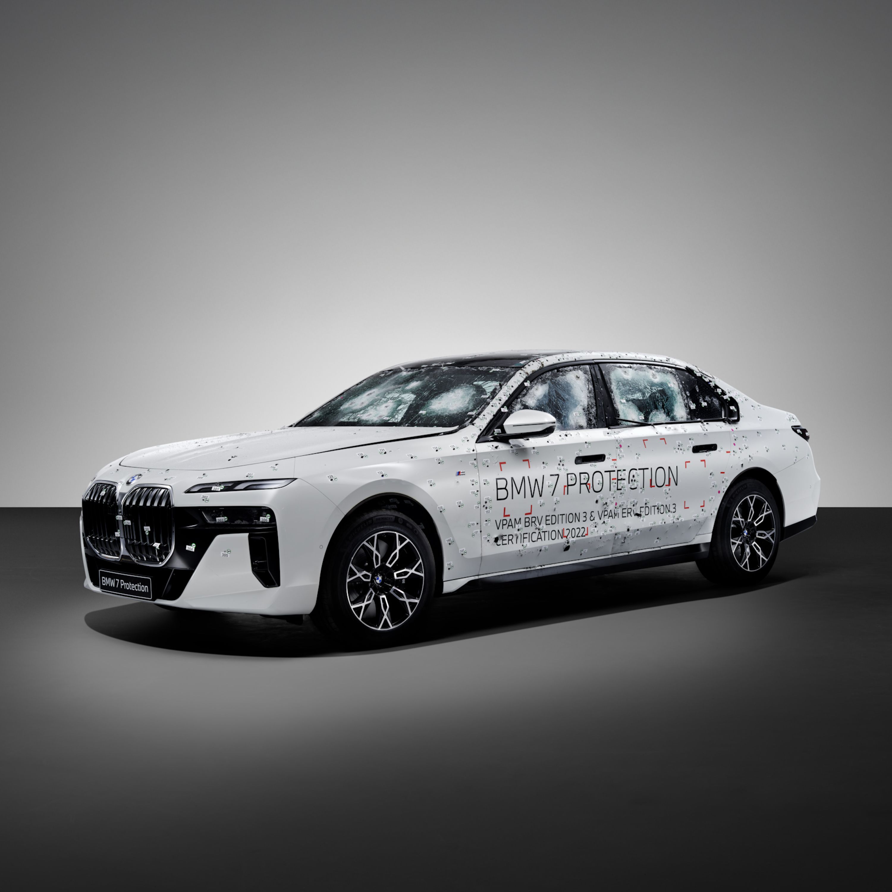 A BMW Protection Vehicle with Protection Core that has undergone a ballistic test